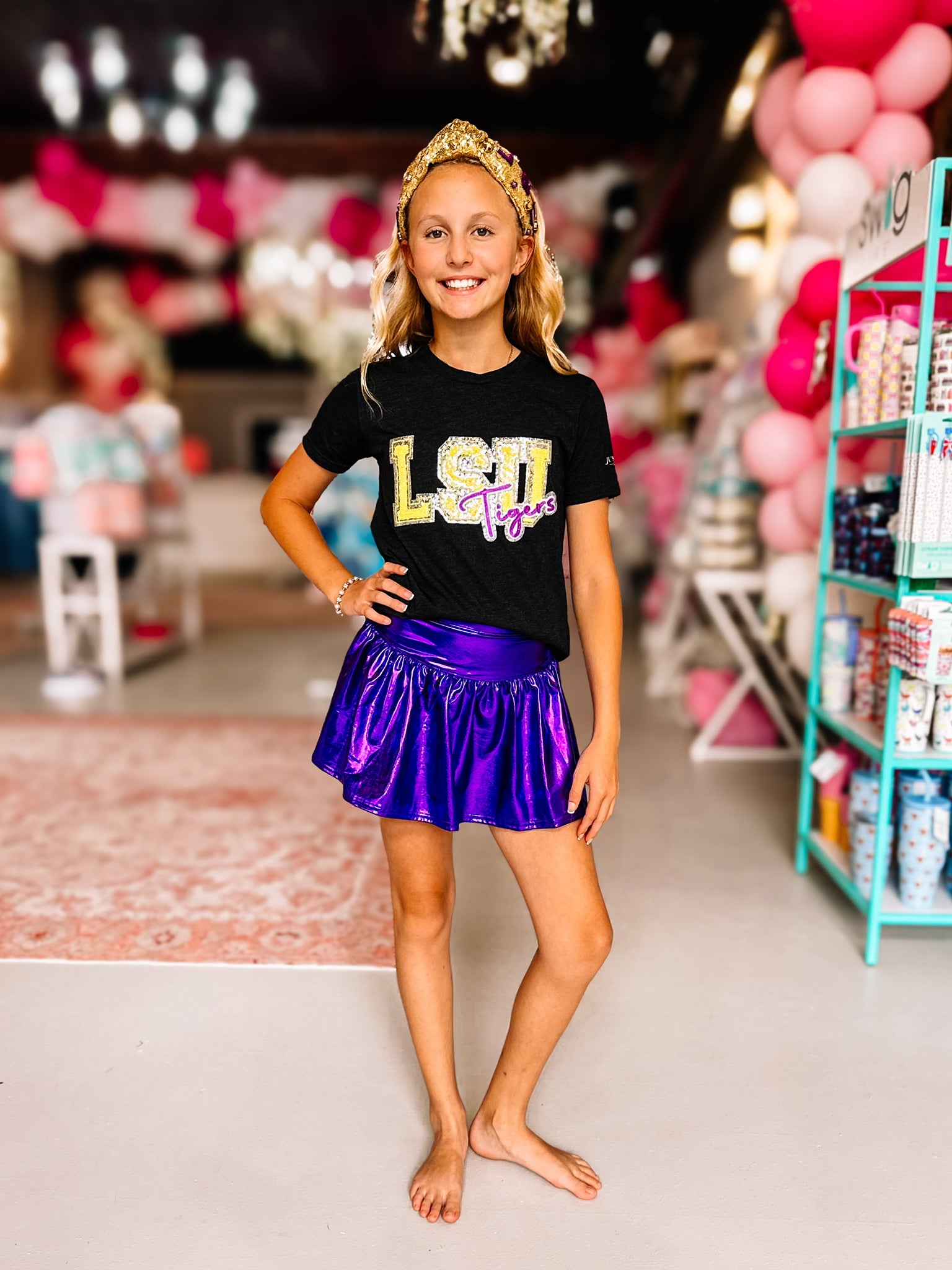 Girls Louisiana Tigers Sequin Tee-JAG Graphic Tops-Dear Me Southern Boutique, located in DeRidder, Louisiana