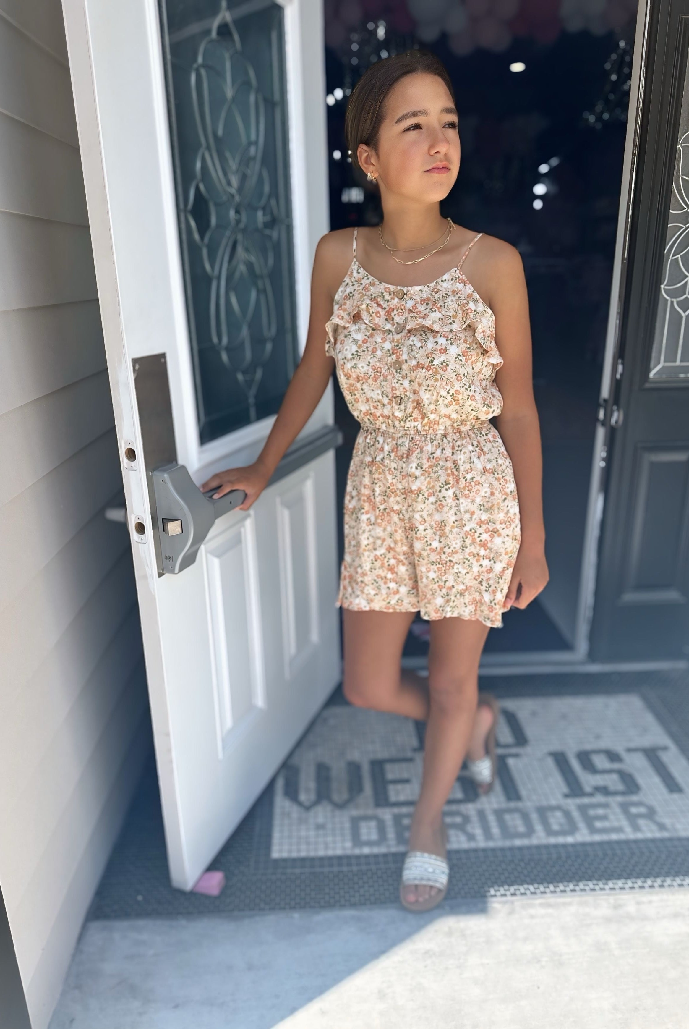 Girls Tangerine Daydream Floral Romper-JAG Rompers-Dear Me Southern Boutique, located in DeRidder, Louisiana