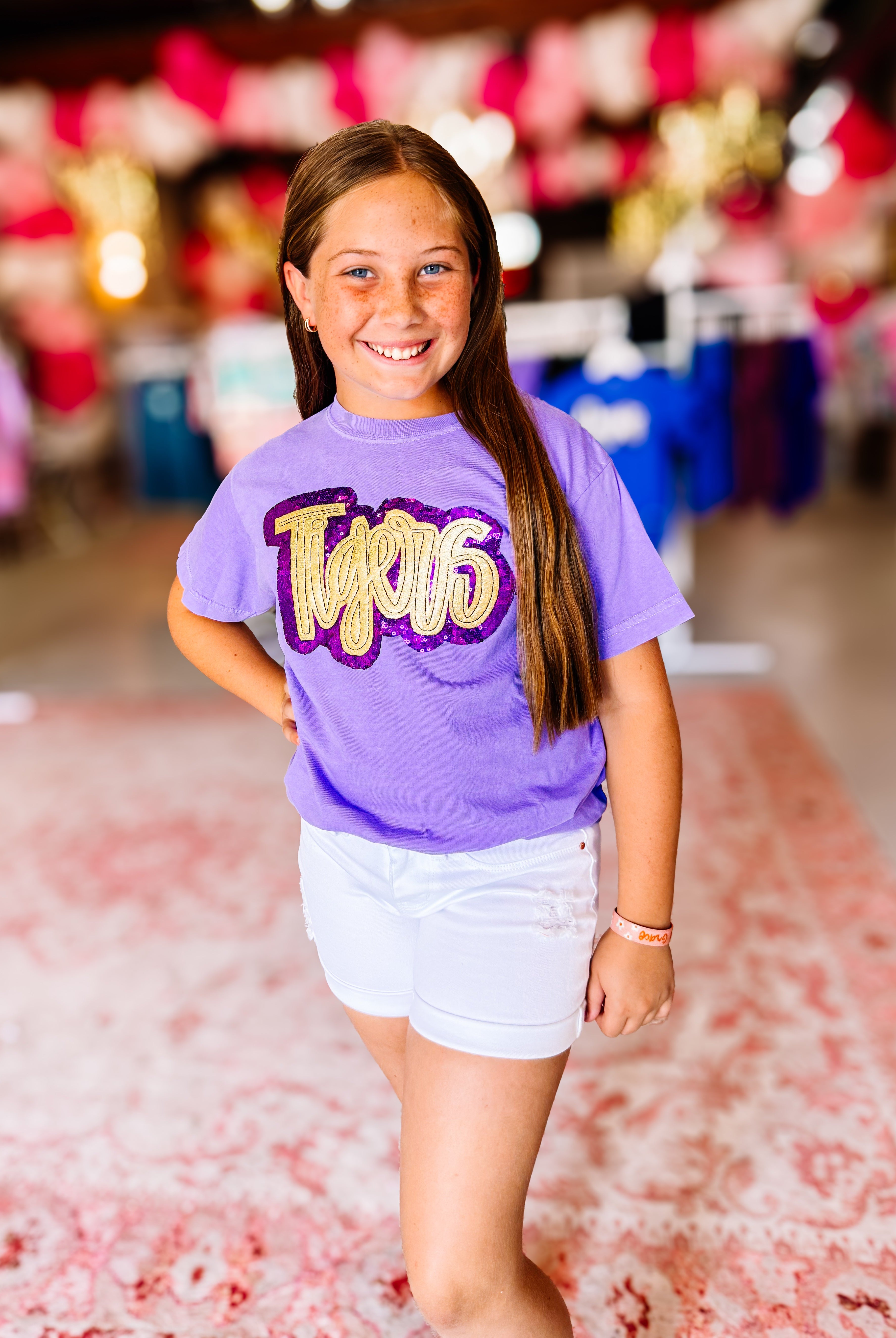 Girls Tigers Sequin Applique Tee-JAG Graphic Tops-Dear Me Southern Boutique, located in DeRidder, Louisiana
