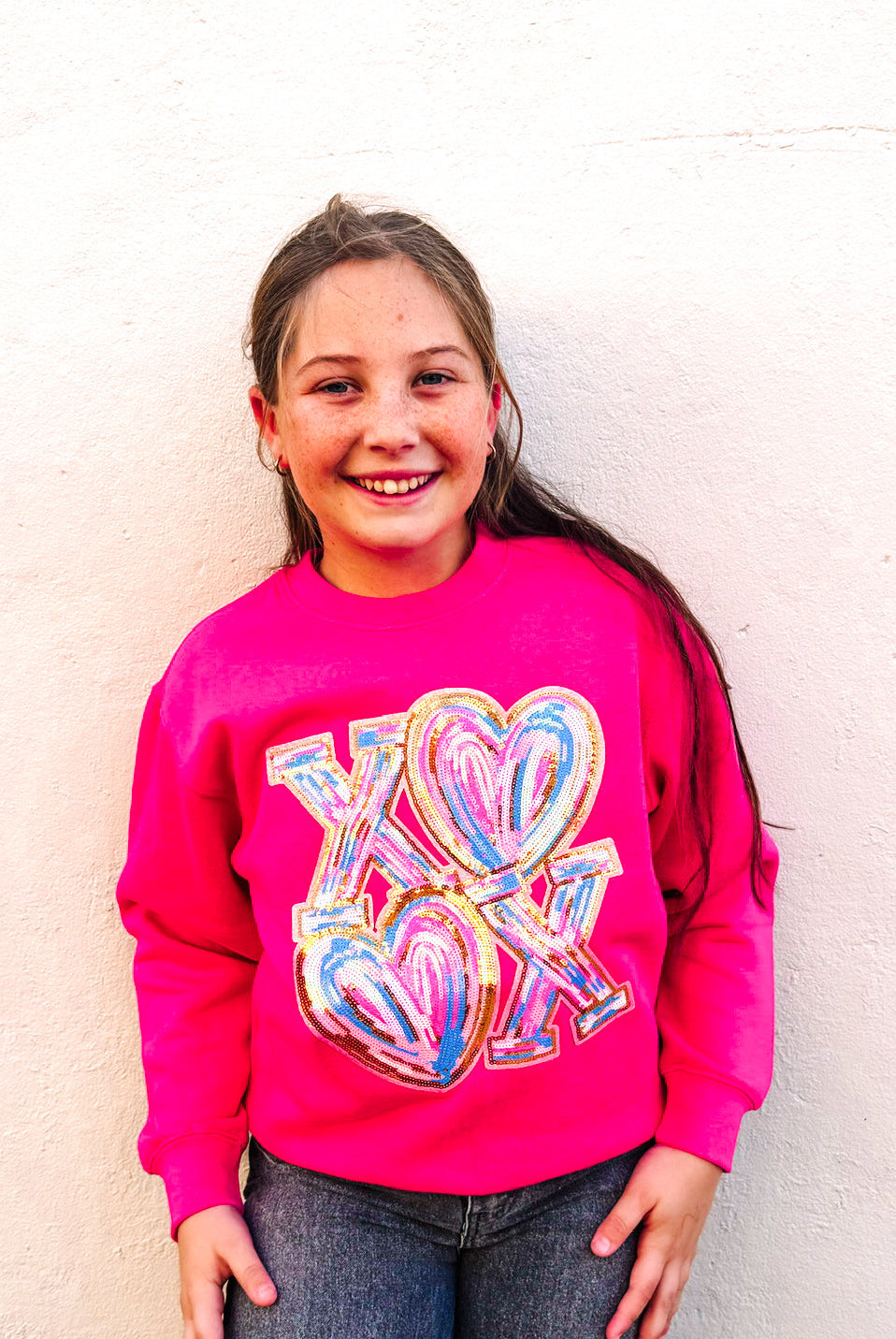 Girls XOXO Color Pop Sparkle Sweatshirt-Dear Me Southern Boutique, located in DeRidder, Louisiana