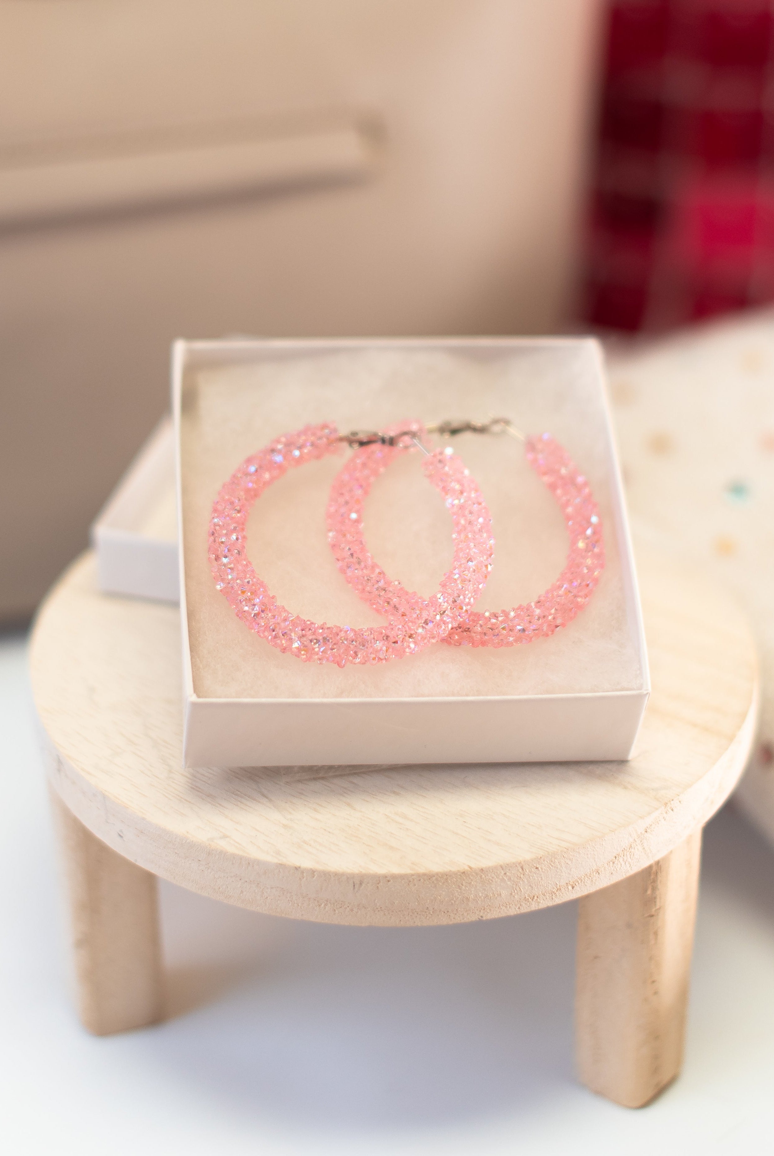 Glitter Hinge Hoops - Light Pink-Earrings-Dear Me Southern Boutique, located in DeRidder, Louisiana