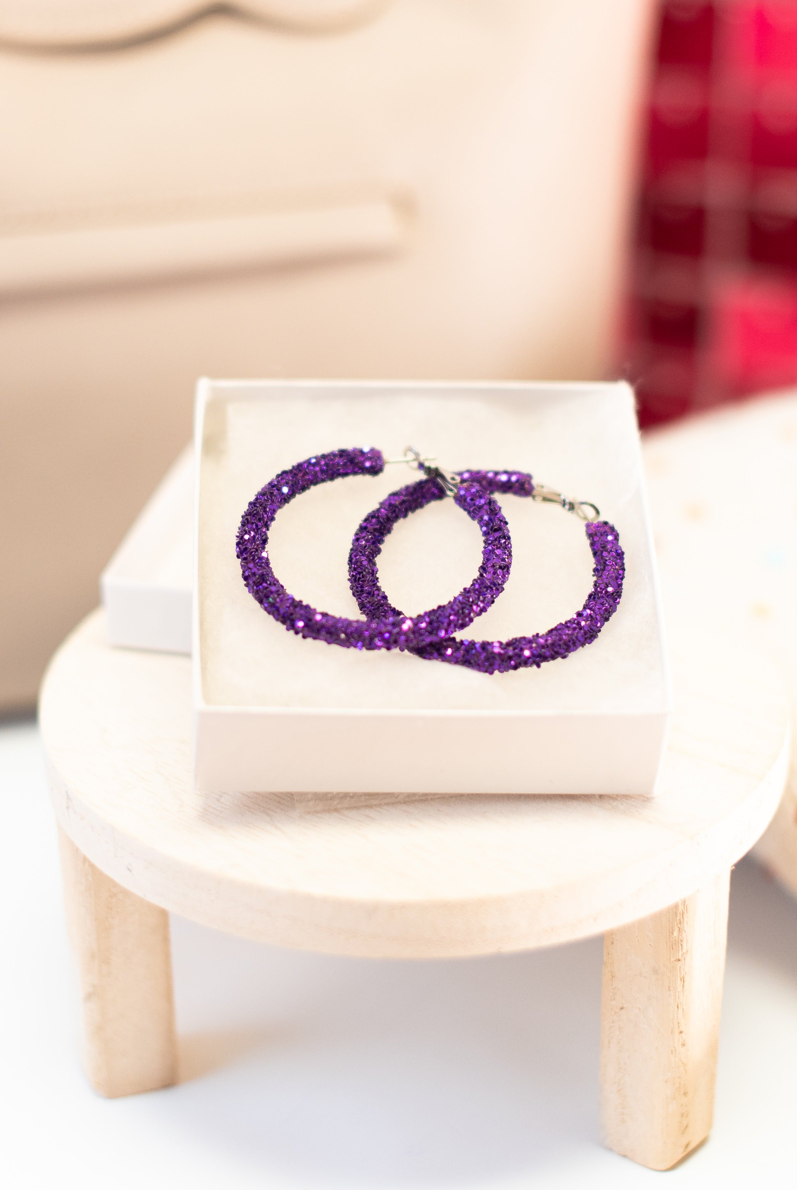 Glitter Hinge Hoops - Purple-Earrings-Dear Me Southern Boutique, located in DeRidder, Louisiana