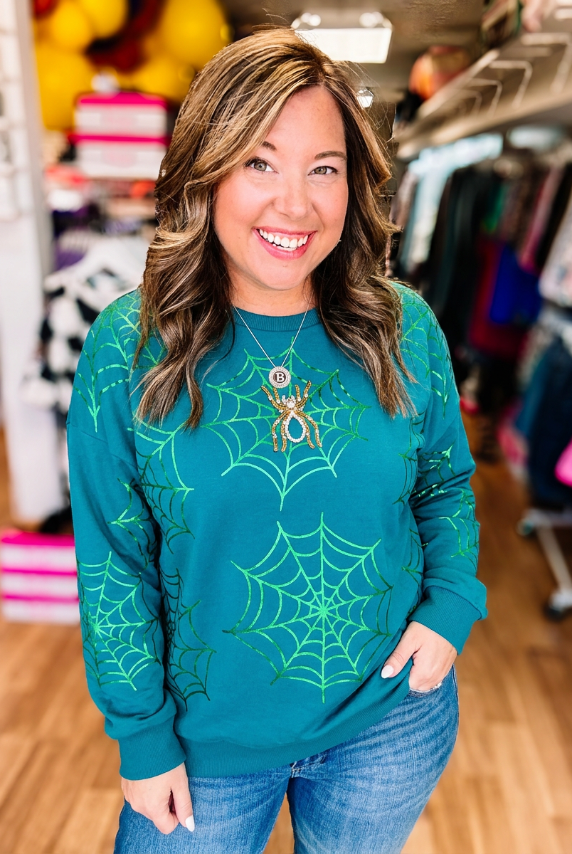 Glowing Rhinestone Web Sweatshirt-Sweatshirts-Dear Me Southern Boutique, located in DeRidder, Louisiana