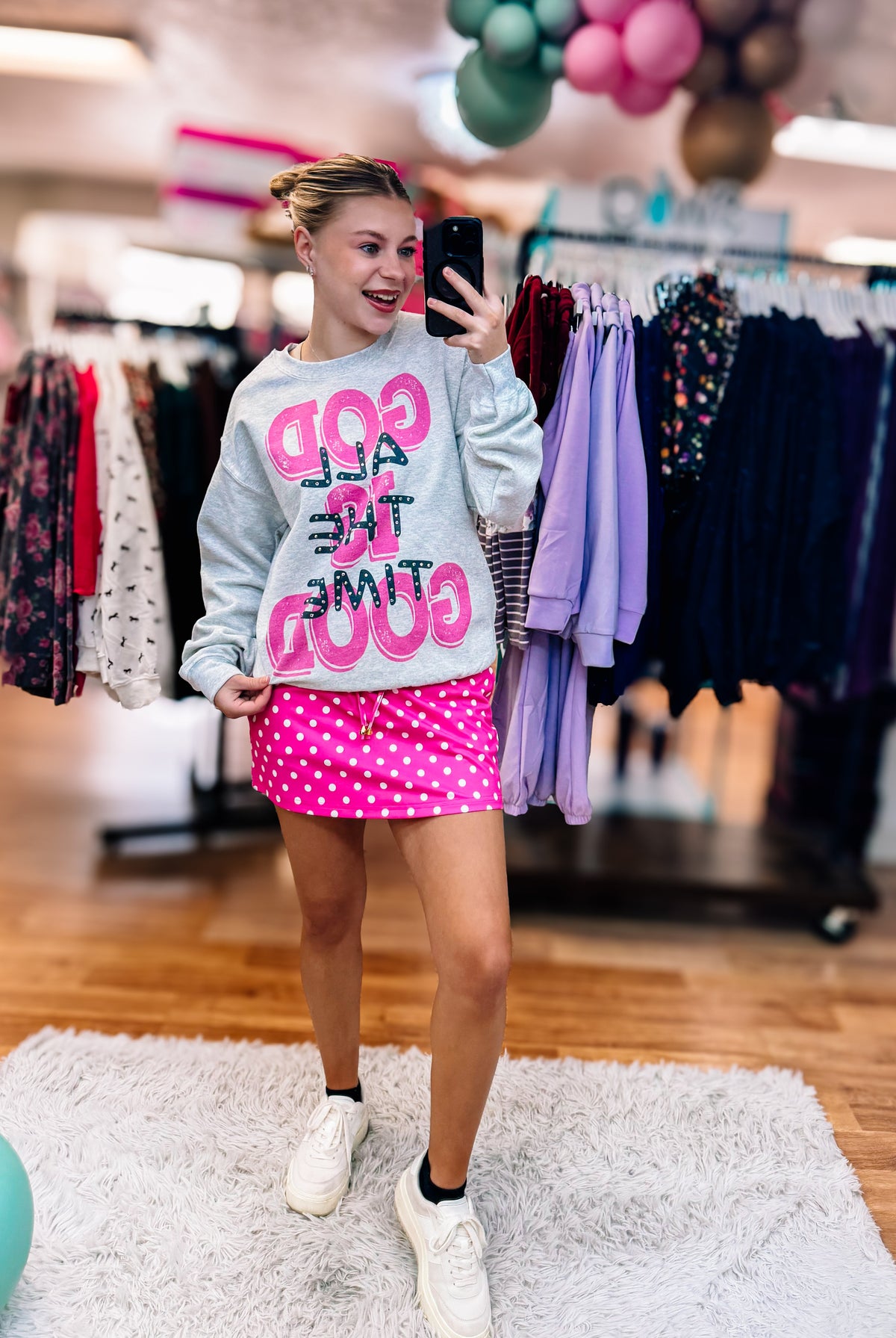 God Is Good All The Time Rhinestone Crewneck-Sweatshirts-Dear Me Southern Boutique, located in DeRidder, Louisiana