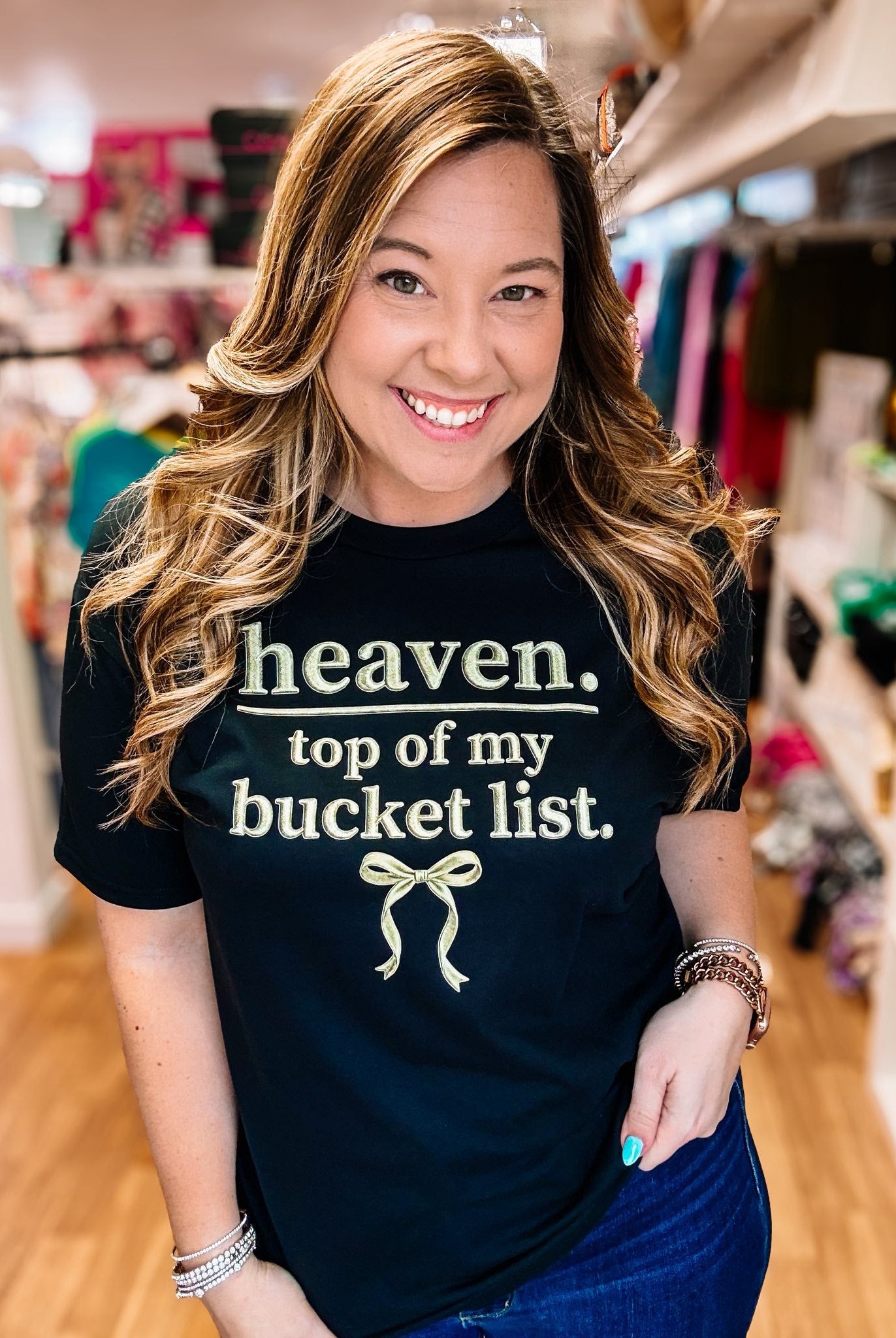 Golden Bucket List: Heaven Tee-Graphic Tees-Dear Me Southern Boutique, located in DeRidder, Louisiana