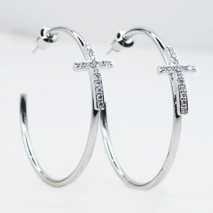 Golden Crossed Grace Hoops Silver-Dear Me Southern Boutique, located in DeRidder, Louisiana