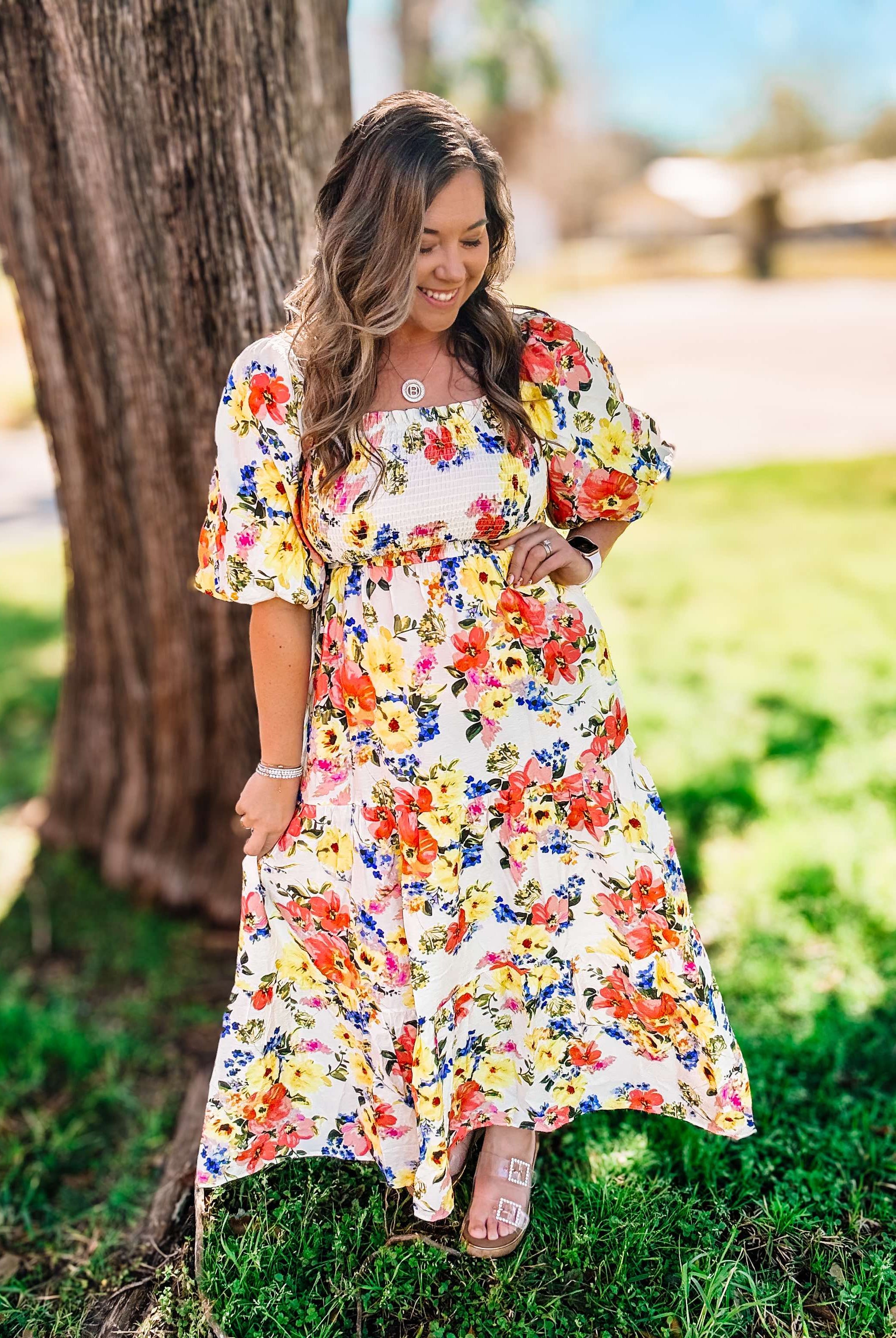 Golden Hour Floral Maxi Dress-Maxi Dresses-Dear Me Southern Boutique, located in DeRidder, Louisiana