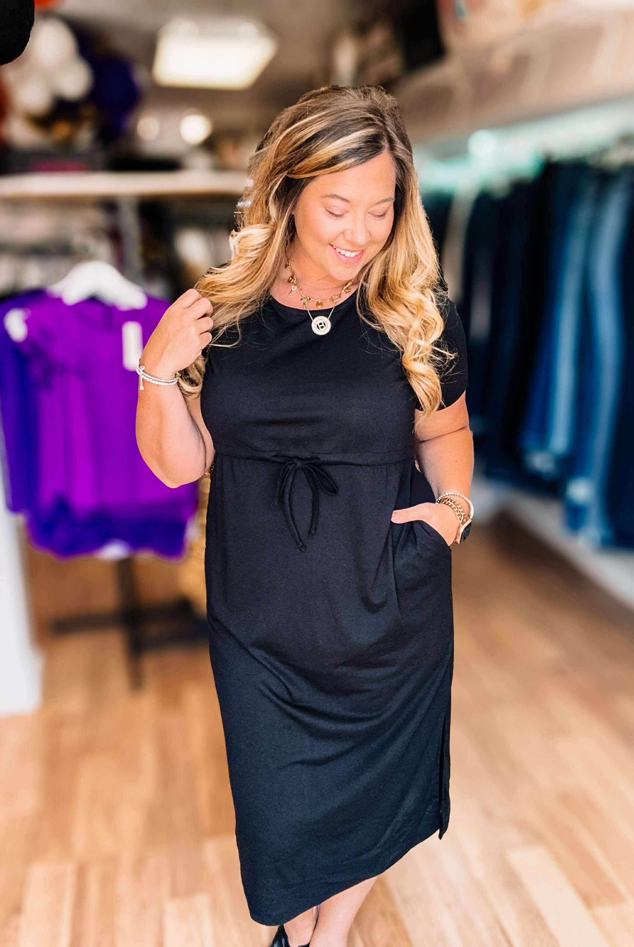 Gracelynn Midi Dress - Black-Dresses-Dear Me Southern Boutique, located in DeRidder, Louisiana