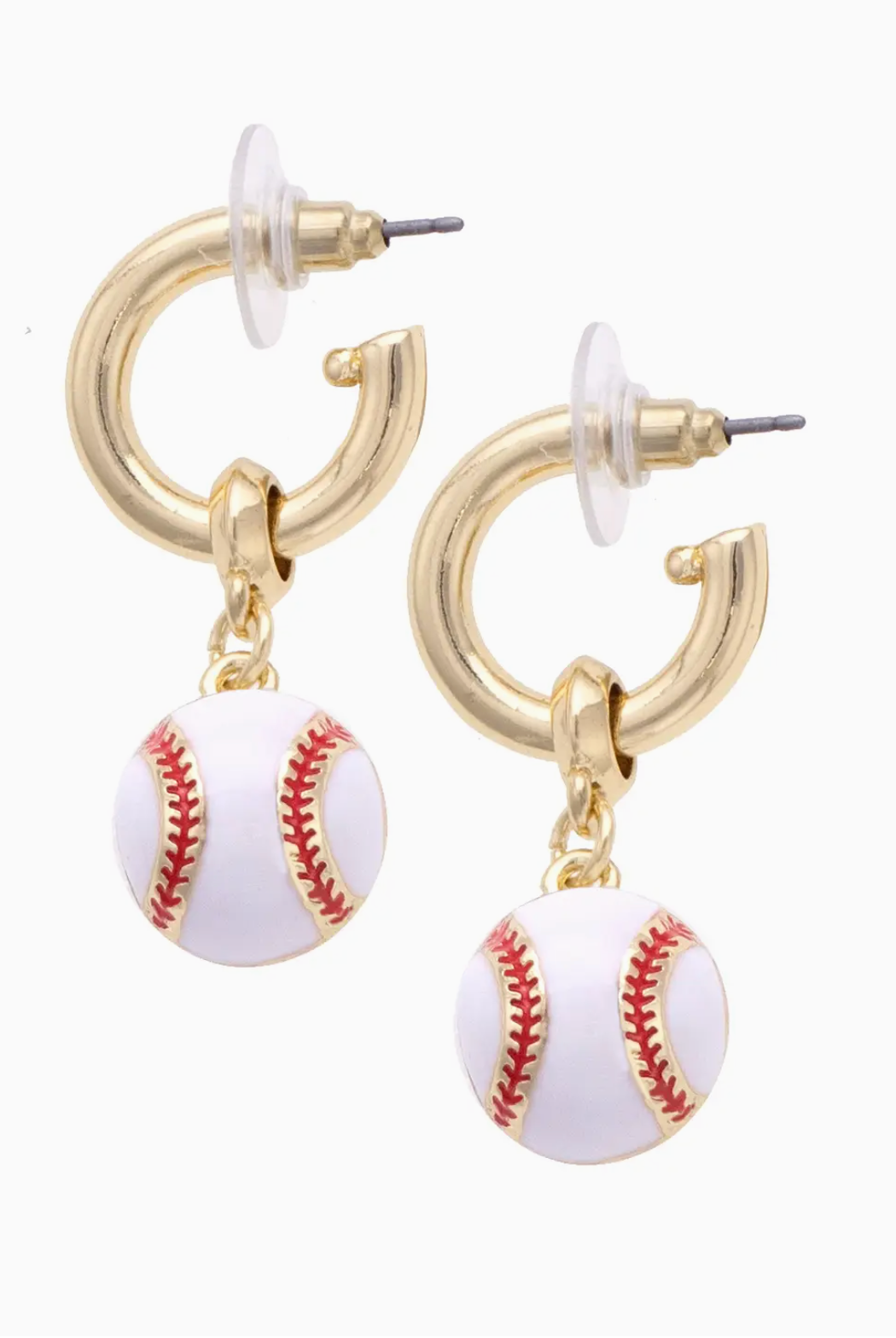 Grand Slam Baseball Drop Hoop Earrings-Dear Me Southern Boutique, located in DeRidder, Louisiana