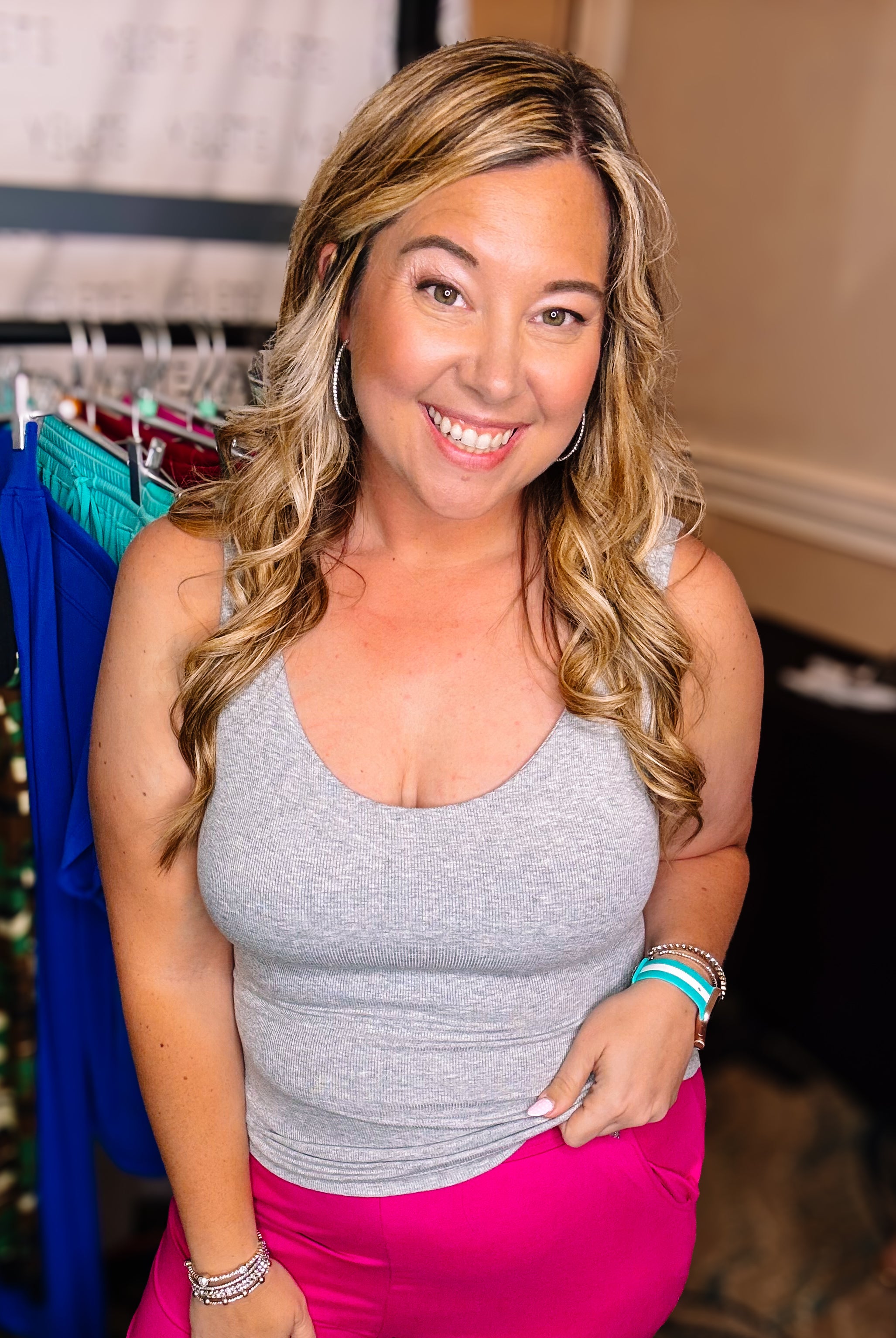Gray Ribbed Built-in Bra Tank-Loungewear-Dear Me Southern Boutique, located in DeRidder, Louisiana