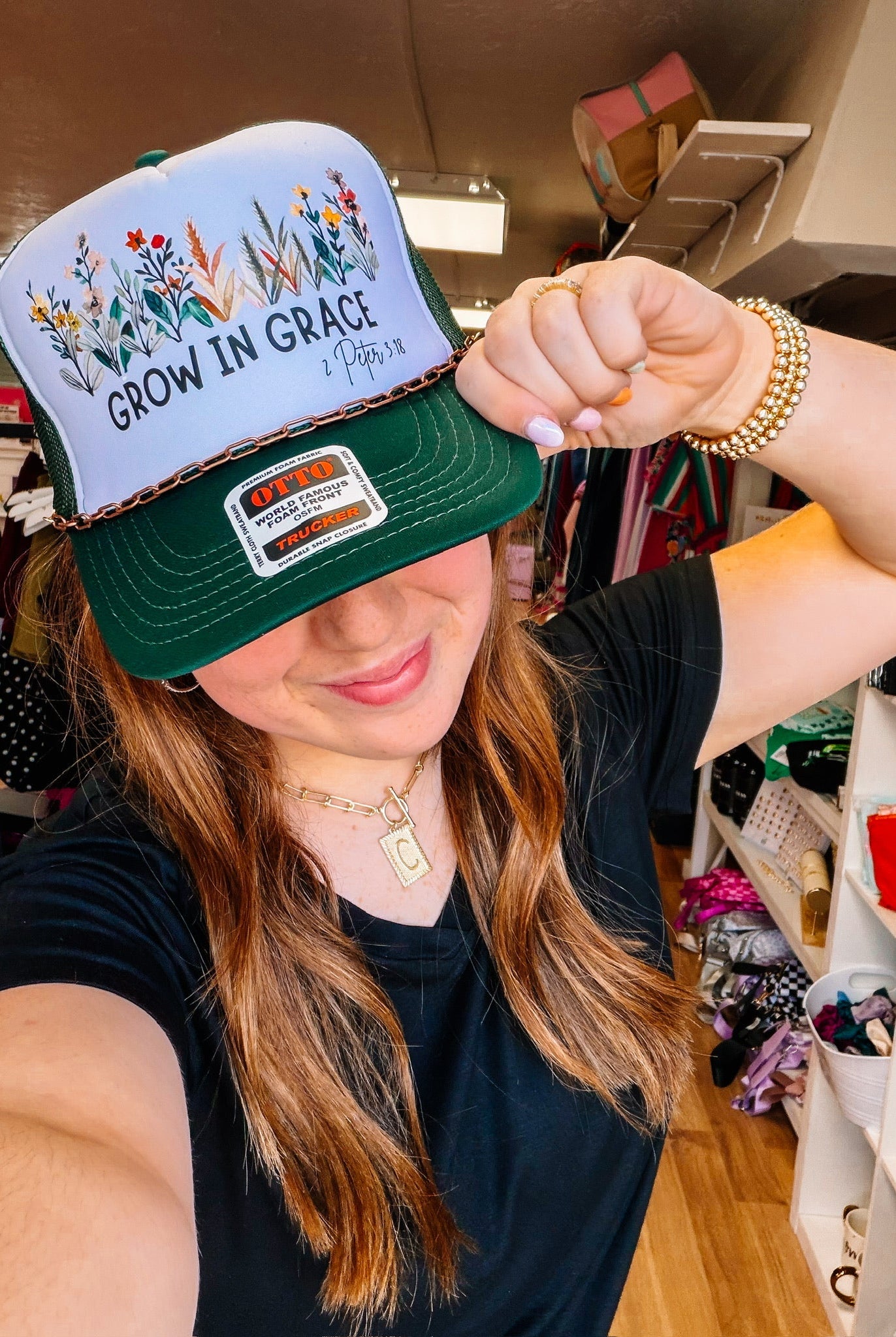 Grow In Grace Trucker Hat-Trucker Hats-Dear Me Southern Boutique, located in DeRidder, Louisiana