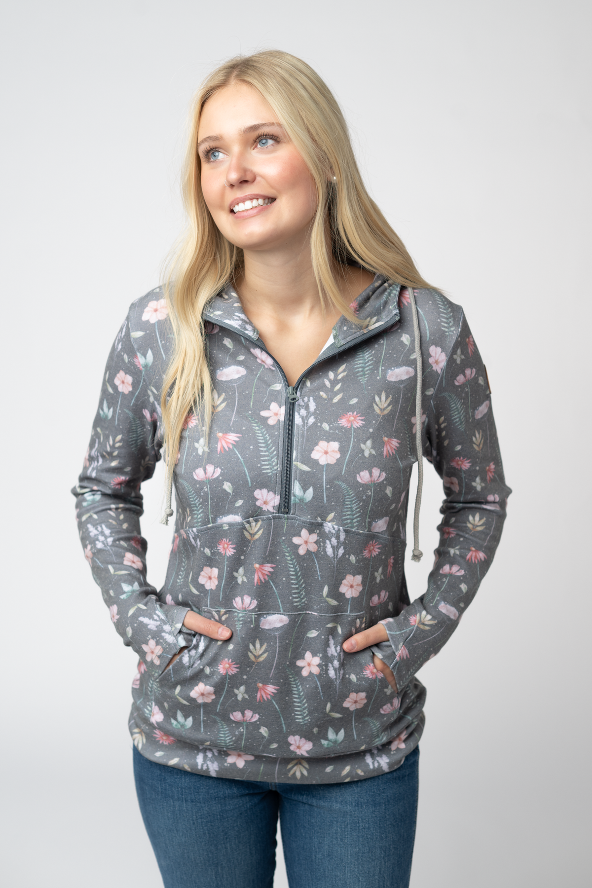 HalfZip Hoodie - Wildflower Meadow-Sweatshirts-Dear Me Southern Boutique, located in DeRidder, Louisiana