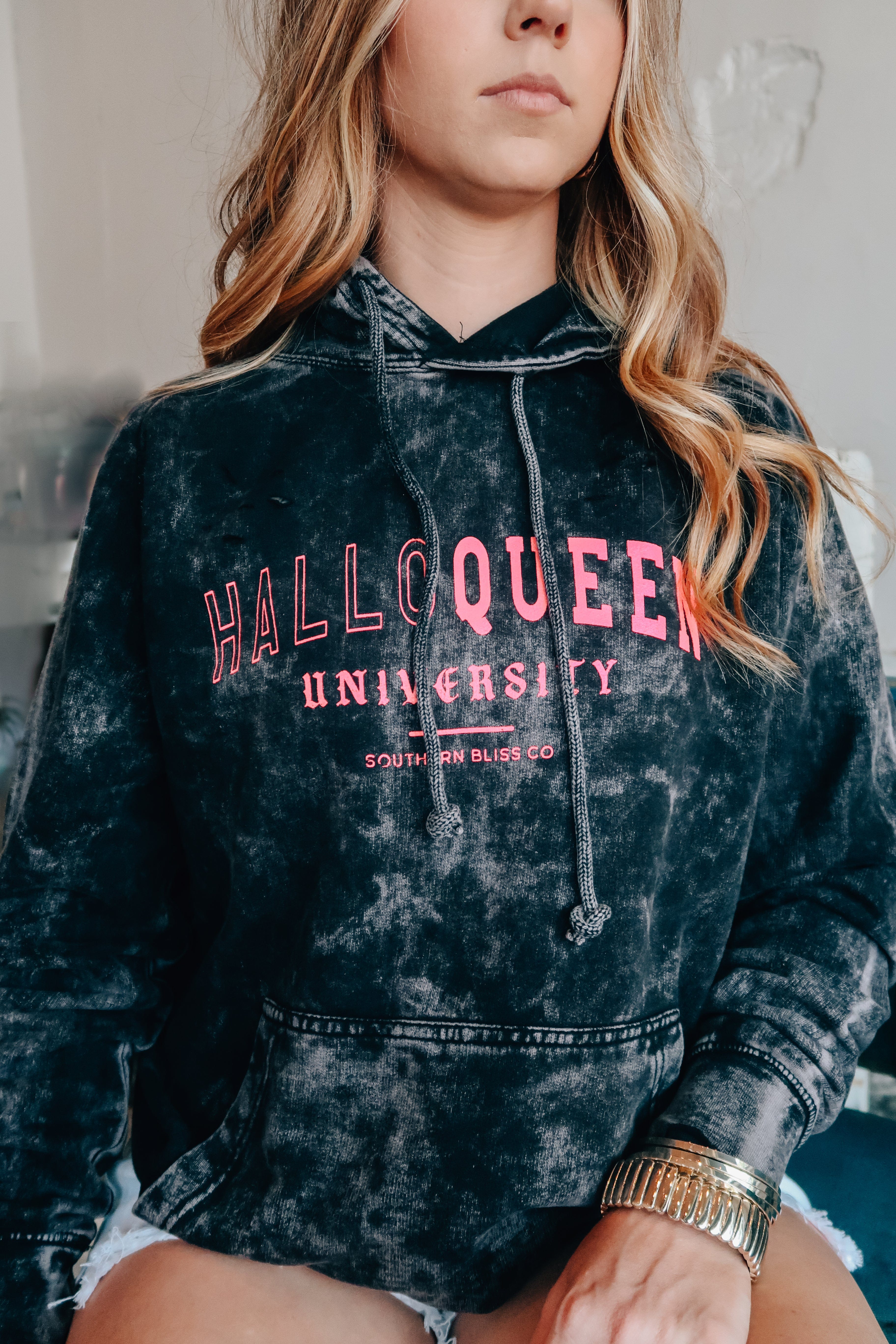 HalloQueen Black Destroyed Cloud Hoodie-Dear Me Southern Boutique, located in DeRidder, Louisiana