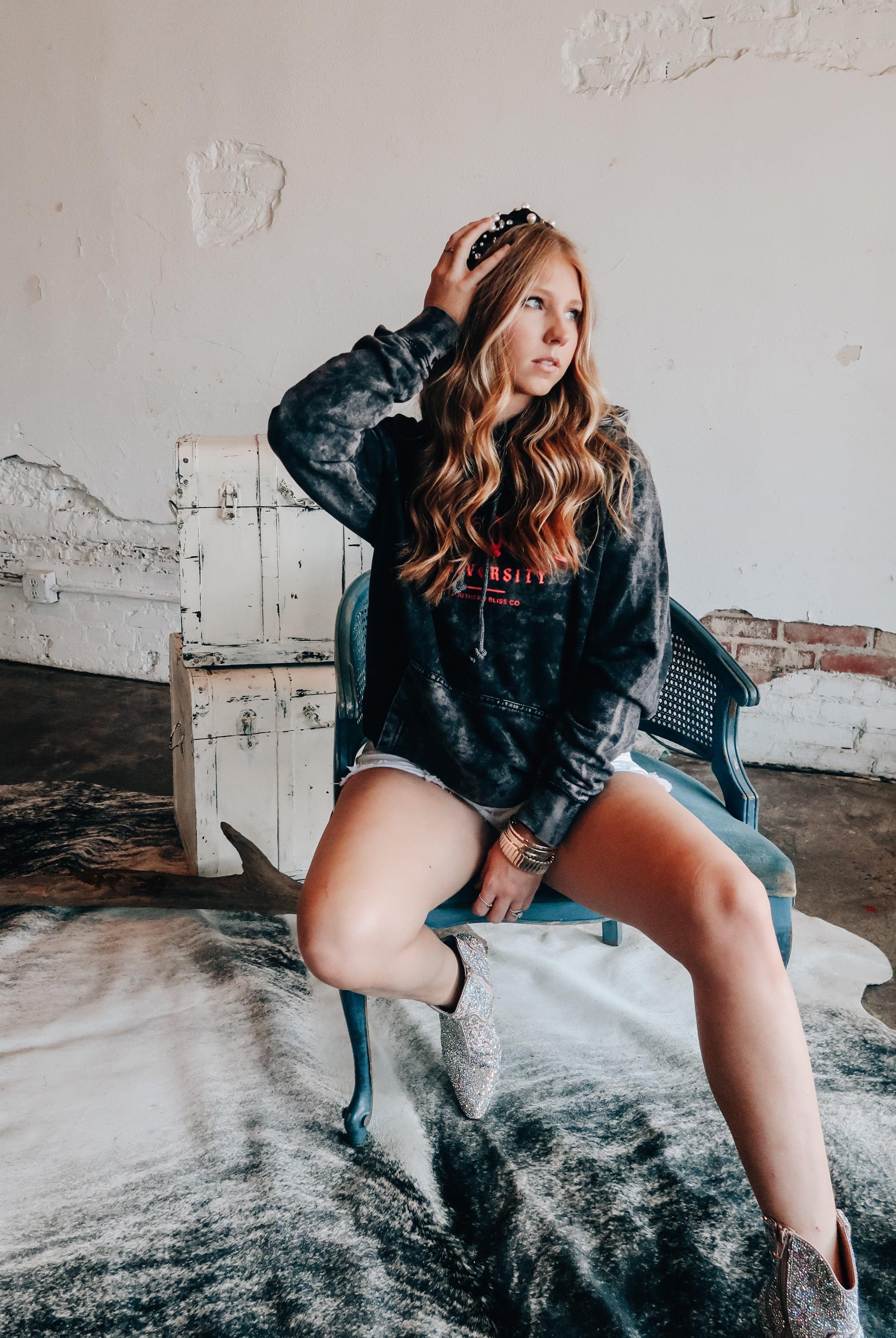 HalloQueen Black Destroyed Cloud Hoodie-Dear Me Southern Boutique, located in DeRidder, Louisiana
