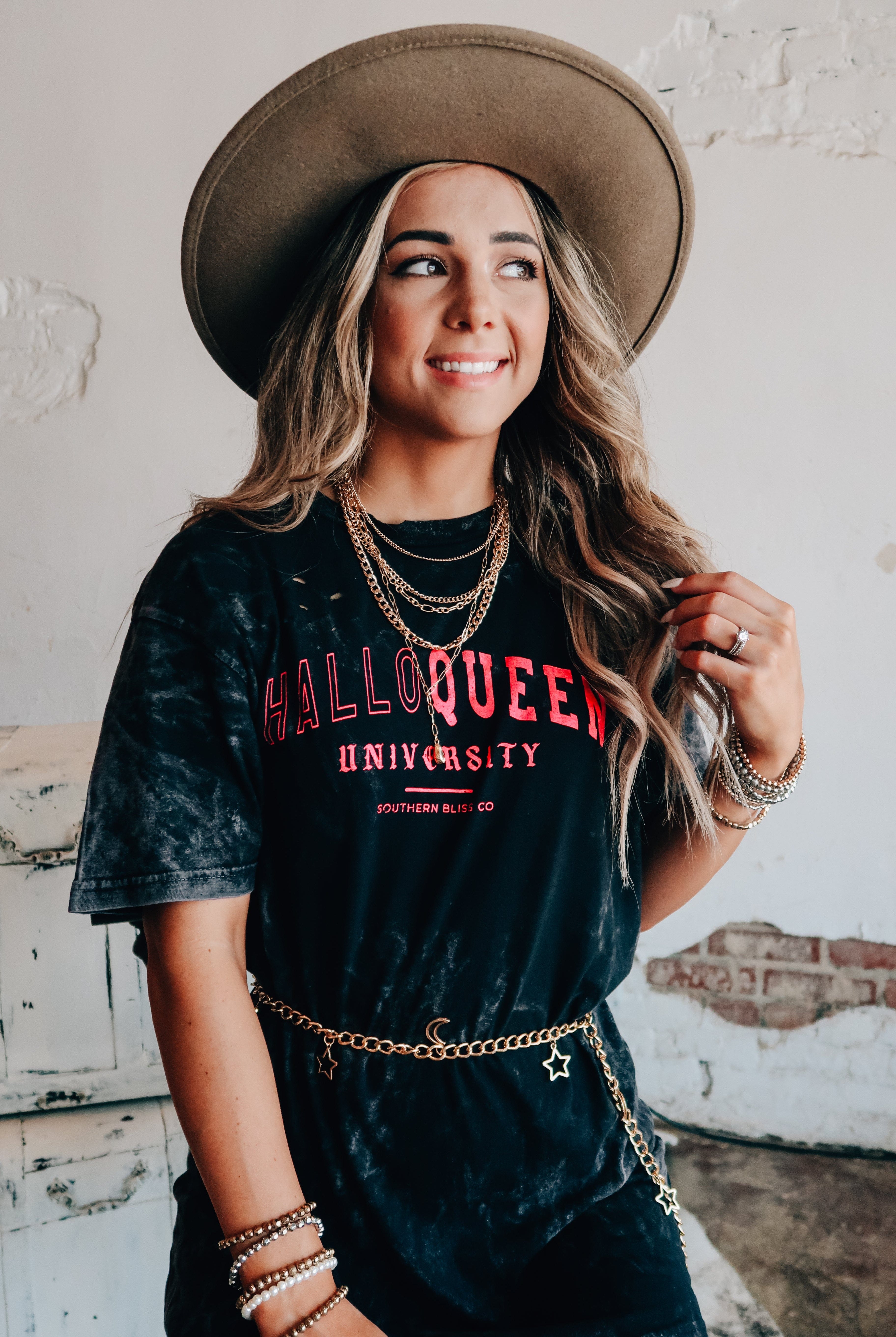 HalloQueen Black Mineral Wash Destroyed Tee-Dear Me Southern Boutique, located in DeRidder, Louisiana