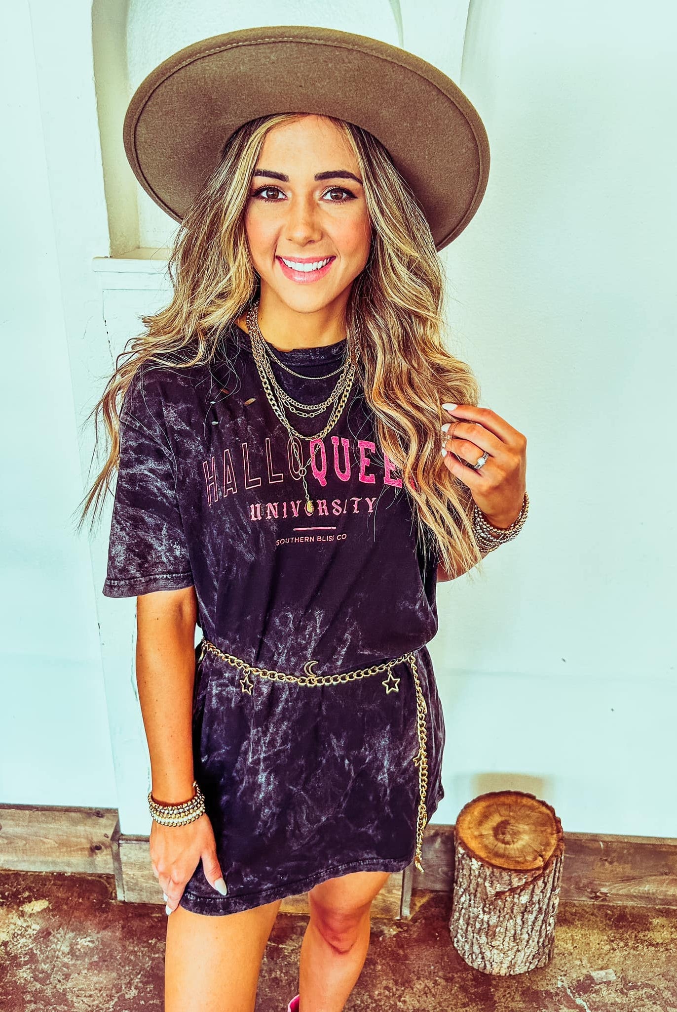HalloQueen Black Mineral Wash Destroyed Tee-Dear Me Southern Boutique, located in DeRidder, Louisiana