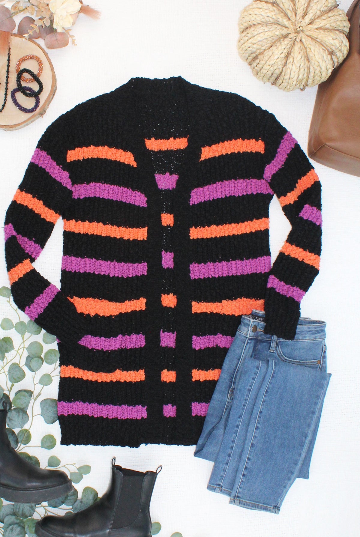 Halloween Striped Cardigan-Cardigans-Dear Me Southern Boutique, located in DeRidder, Louisiana