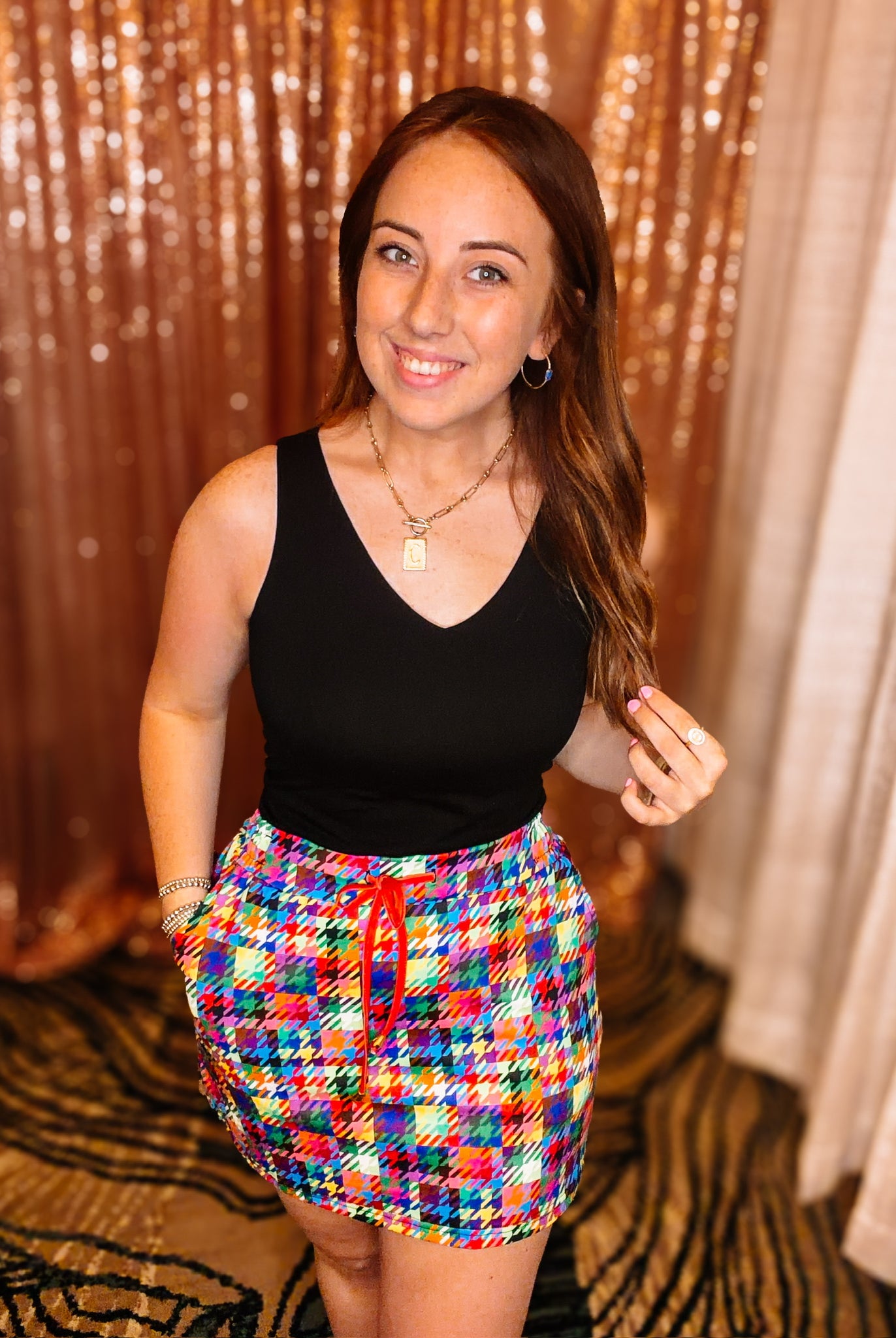 Happy Houndstooth Everyday Skort-Skort-Dear Me Southern Boutique, located in DeRidder, Louisiana