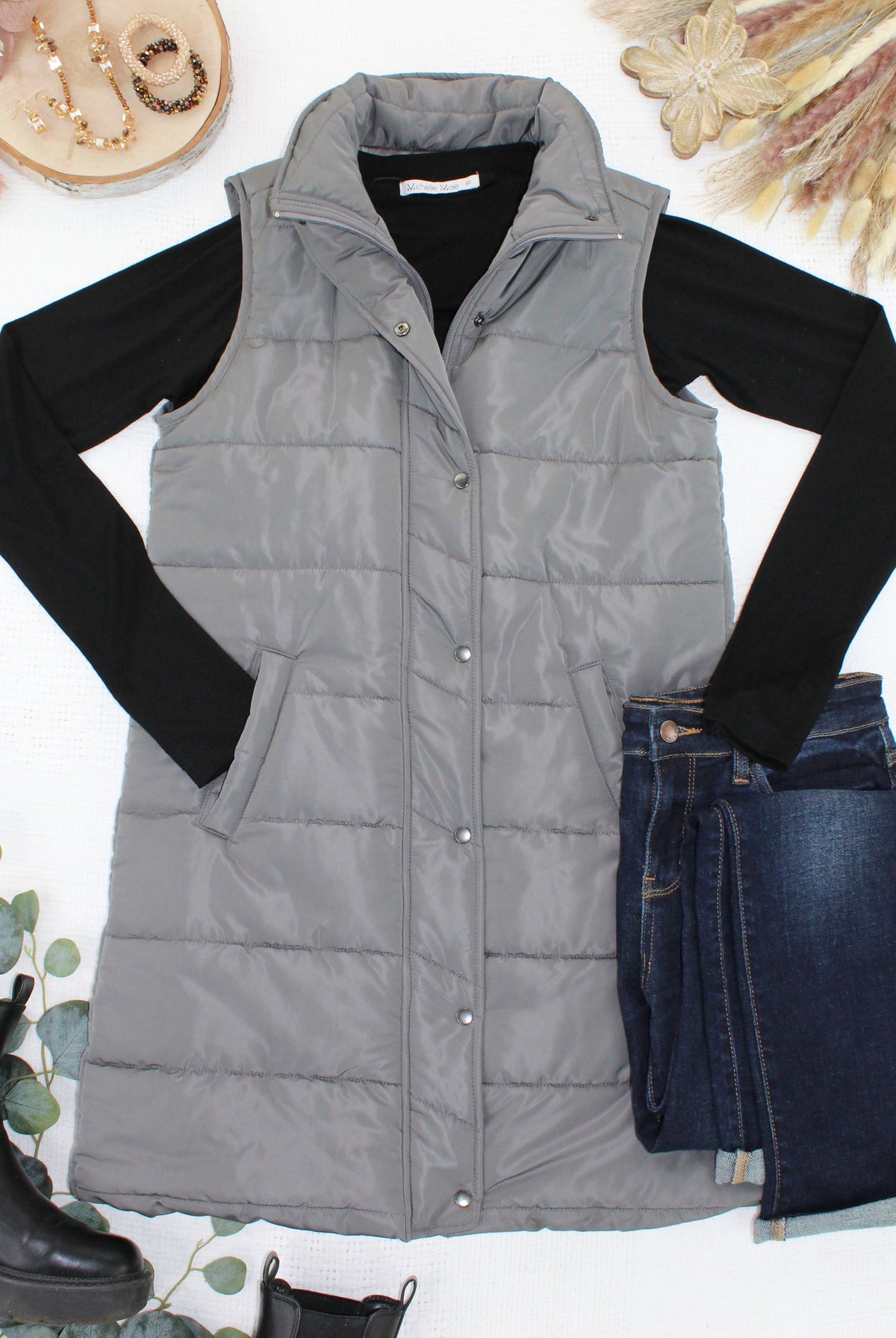 Harlow Long Vest - Grey-Presales-Dear Me Southern Boutique, located in DeRidder, Louisiana