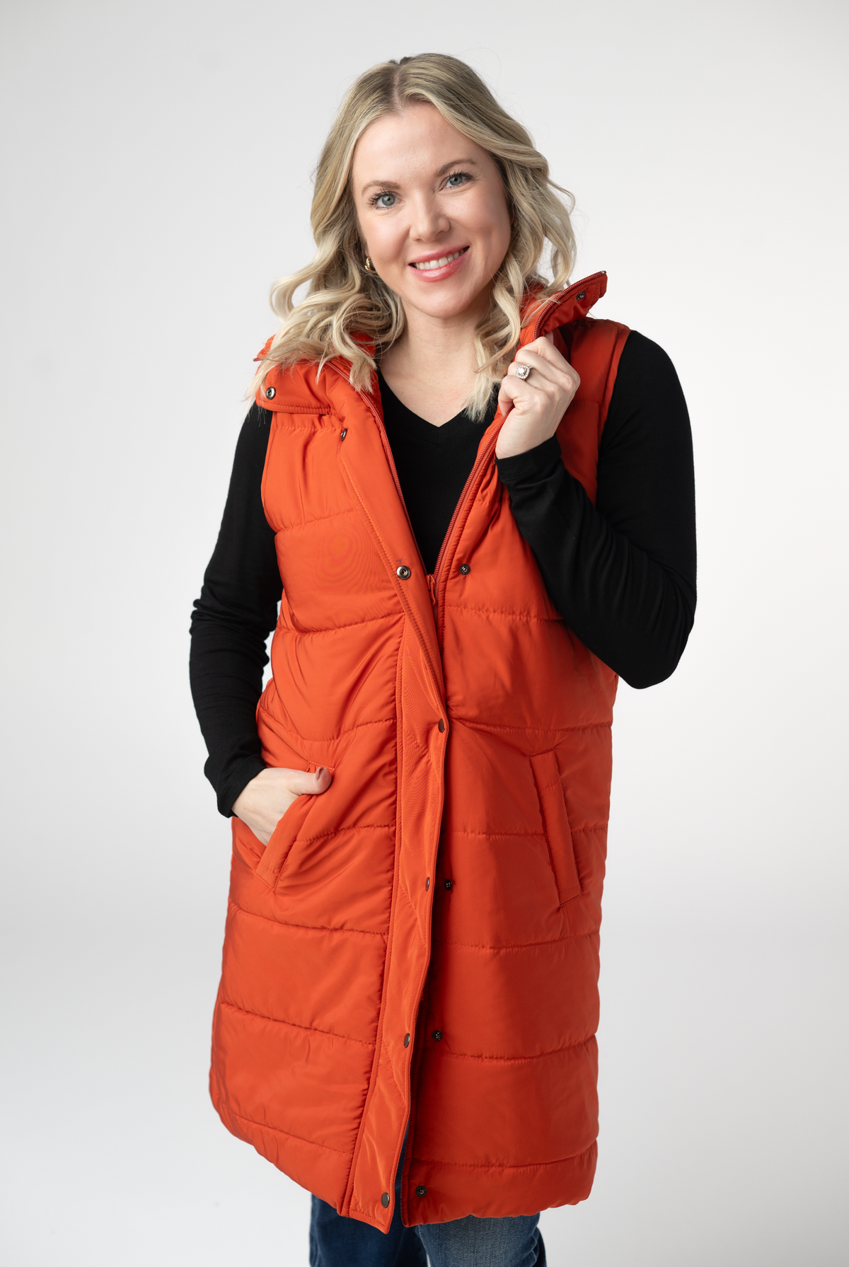 Harlow Long Vest - Pumpkin-Outerwear/Jackets/Shackets-Dear Me Southern Boutique, located in DeRidder, Louisiana