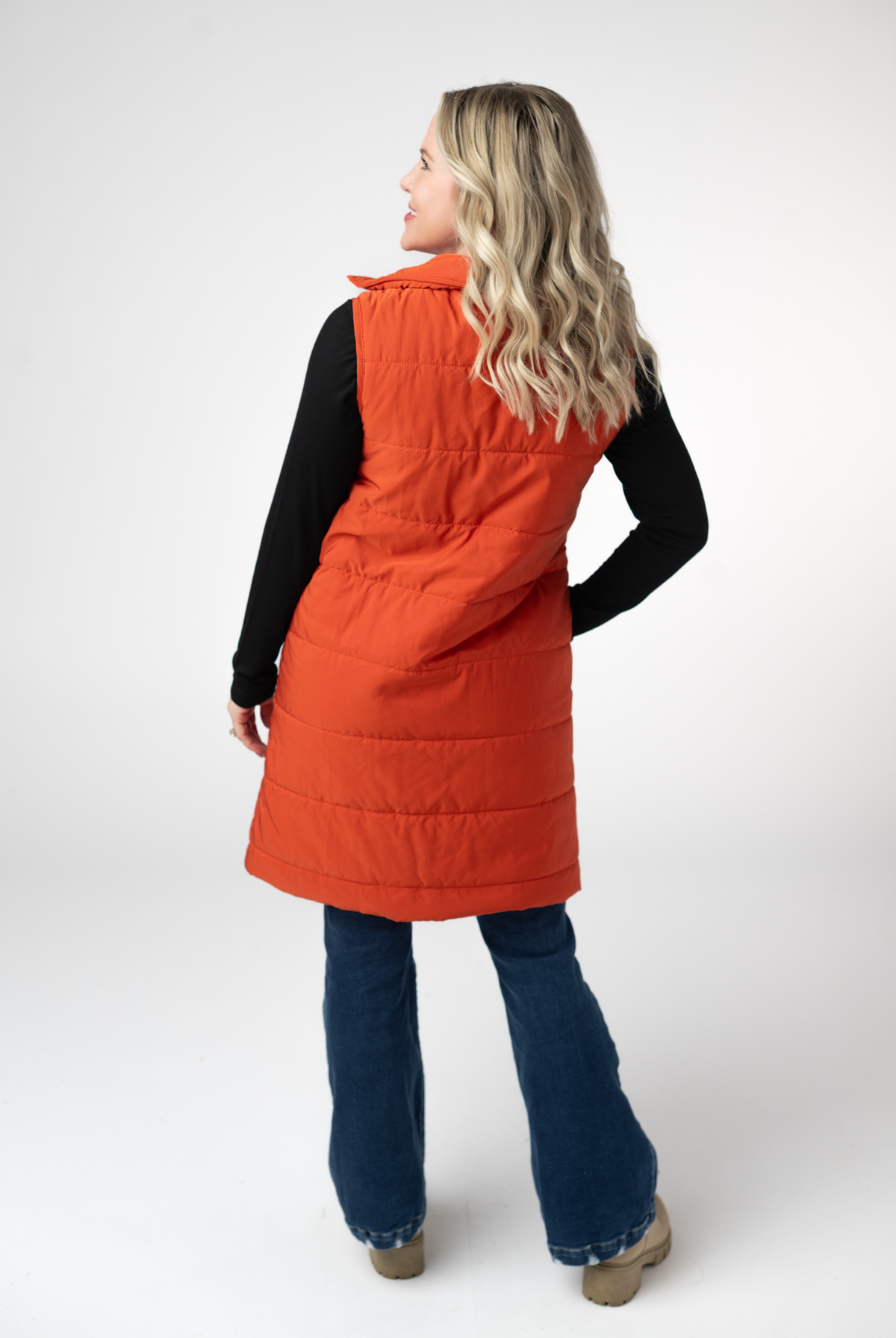 Harlow Long Vest - Pumpkin-Outerwear/Jackets/Shackets-Dear Me Southern Boutique, located in DeRidder, Louisiana