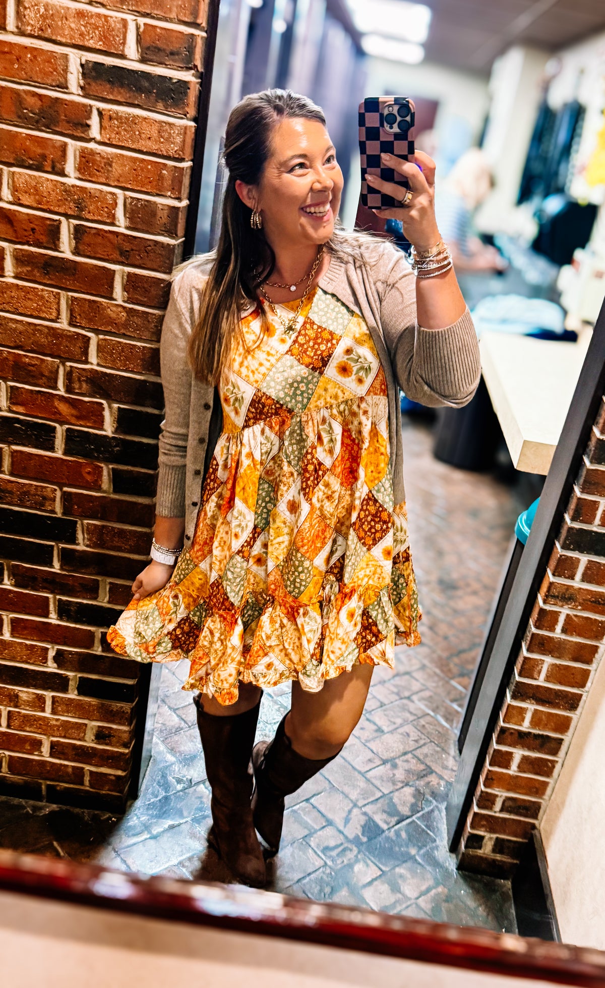 Harvest & Gingham Dress-Dresses-Dear Me Southern Boutique, located in DeRidder, Louisiana