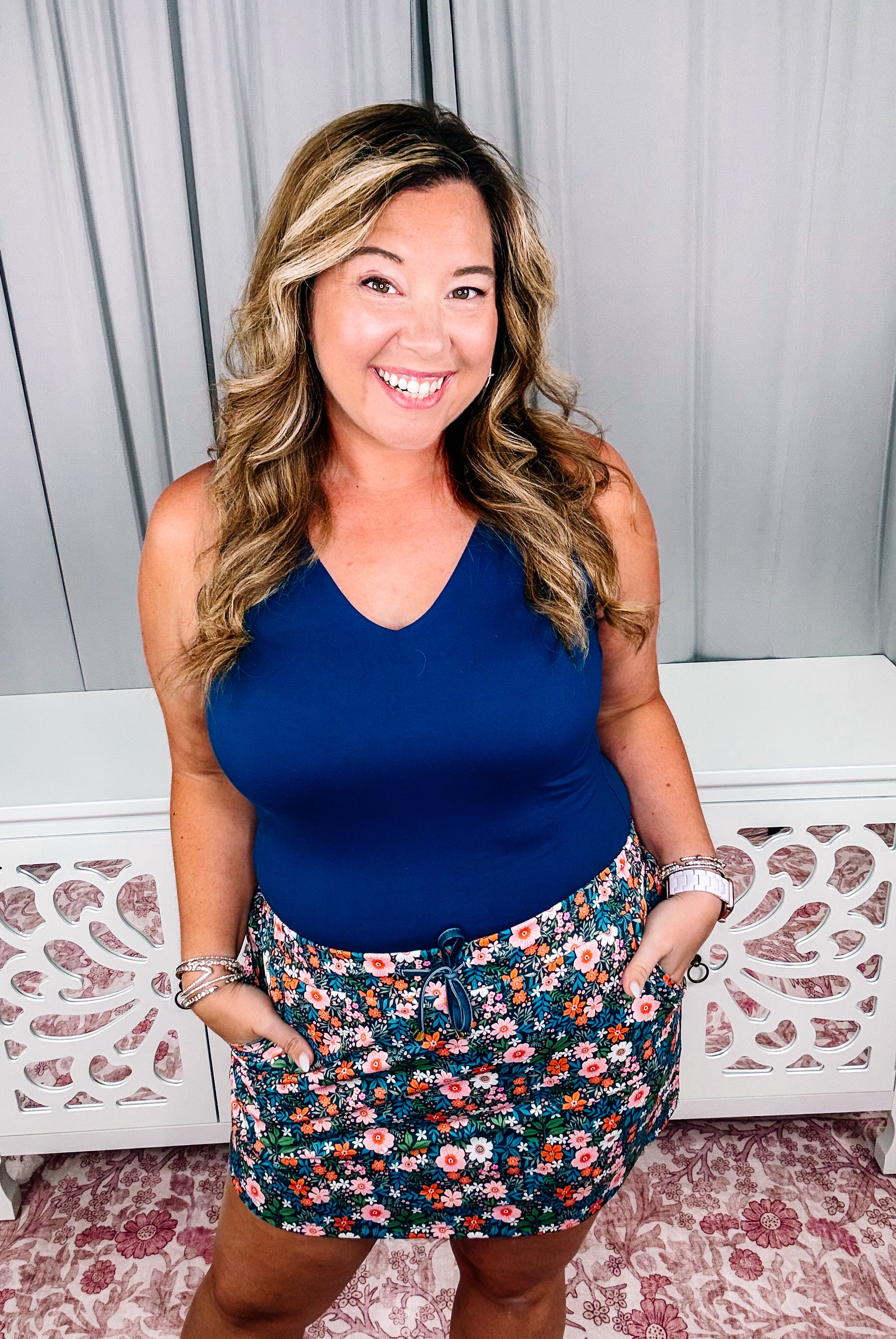 Haven V-Neck Bodysuit -Navy-Top-Dear Me Southern Boutique, located in DeRidder, Louisiana