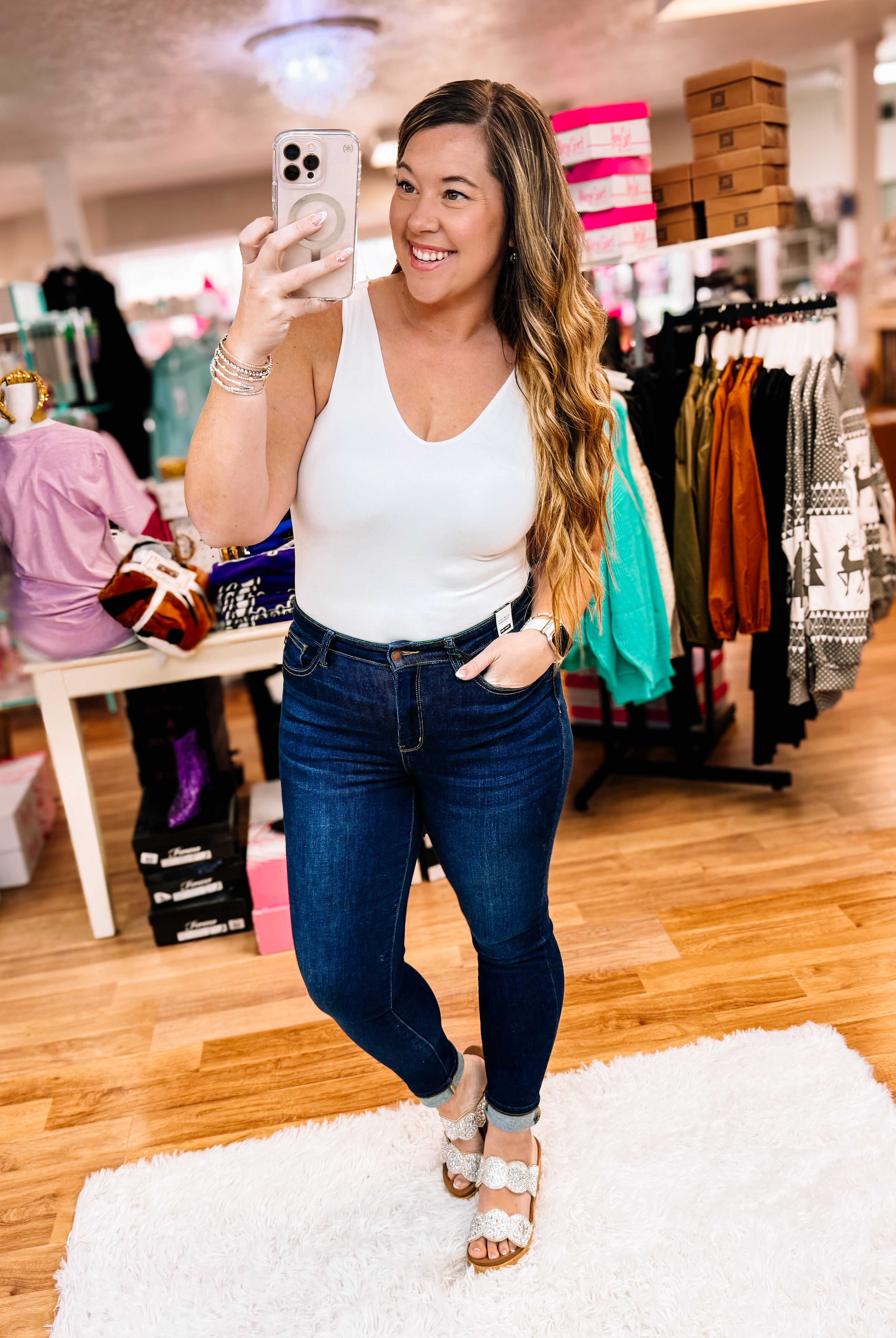 Haven V-Neck Bodysuit - White-Dear Me Southern Boutique, located in DeRidder, Louisiana