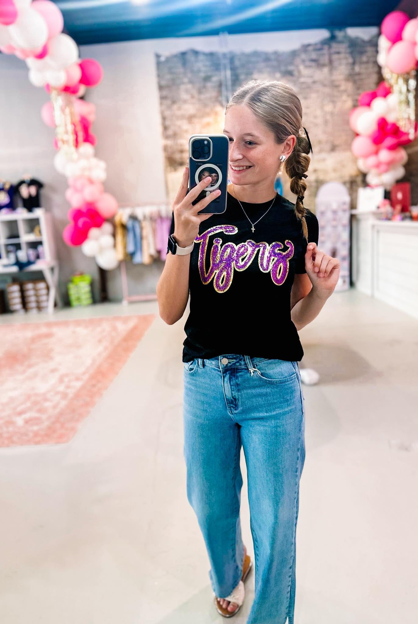 Girls Tigers Sequin Tee-JAG Graphic Tops-Dear Me Southern Boutique, located in DeRidder, Louisiana