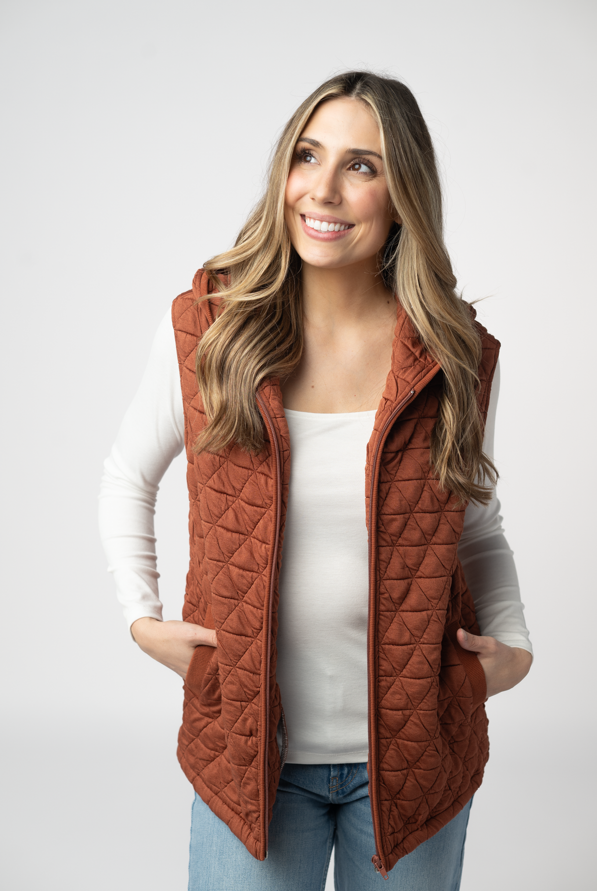Heather Geometric Hooded Vest - Rust-Vest-Dear Me Southern Boutique, located in DeRidder, Louisiana