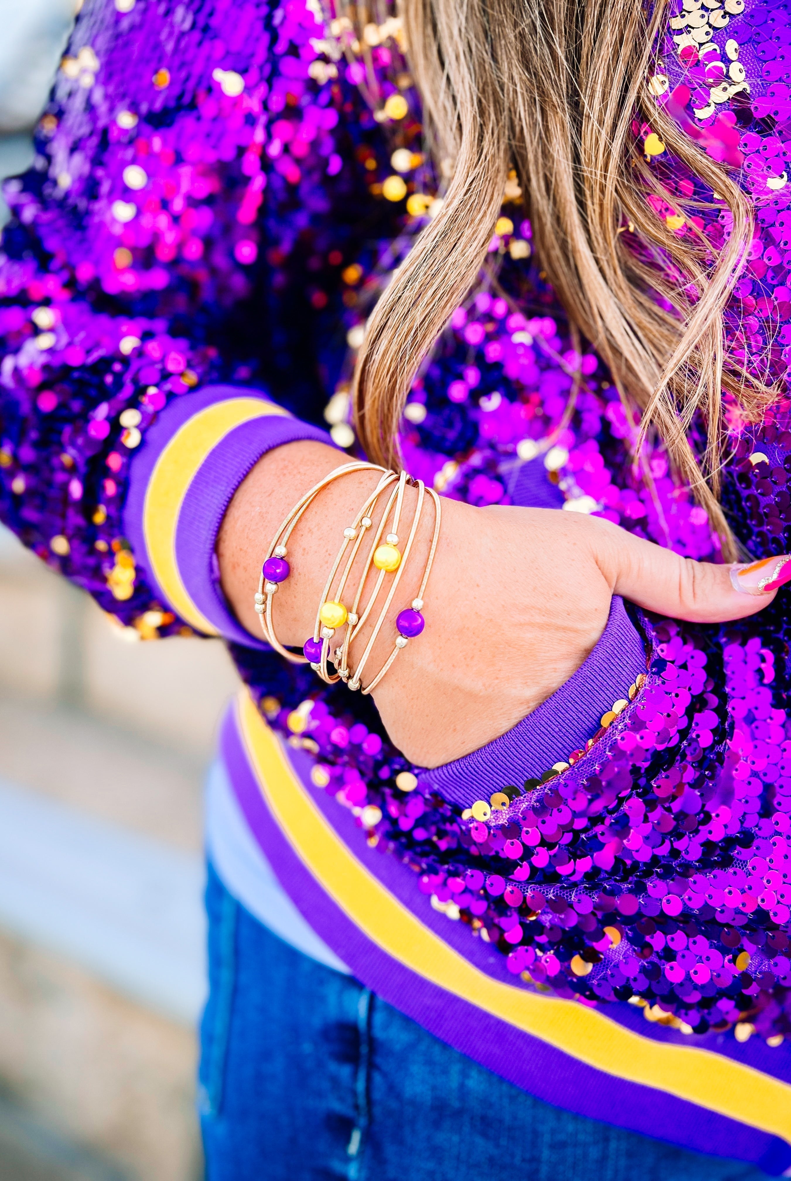 Here We Geaux Sequin Bomber Jacket-Jackets-Dear Me Southern Boutique, located in DeRidder, Louisiana