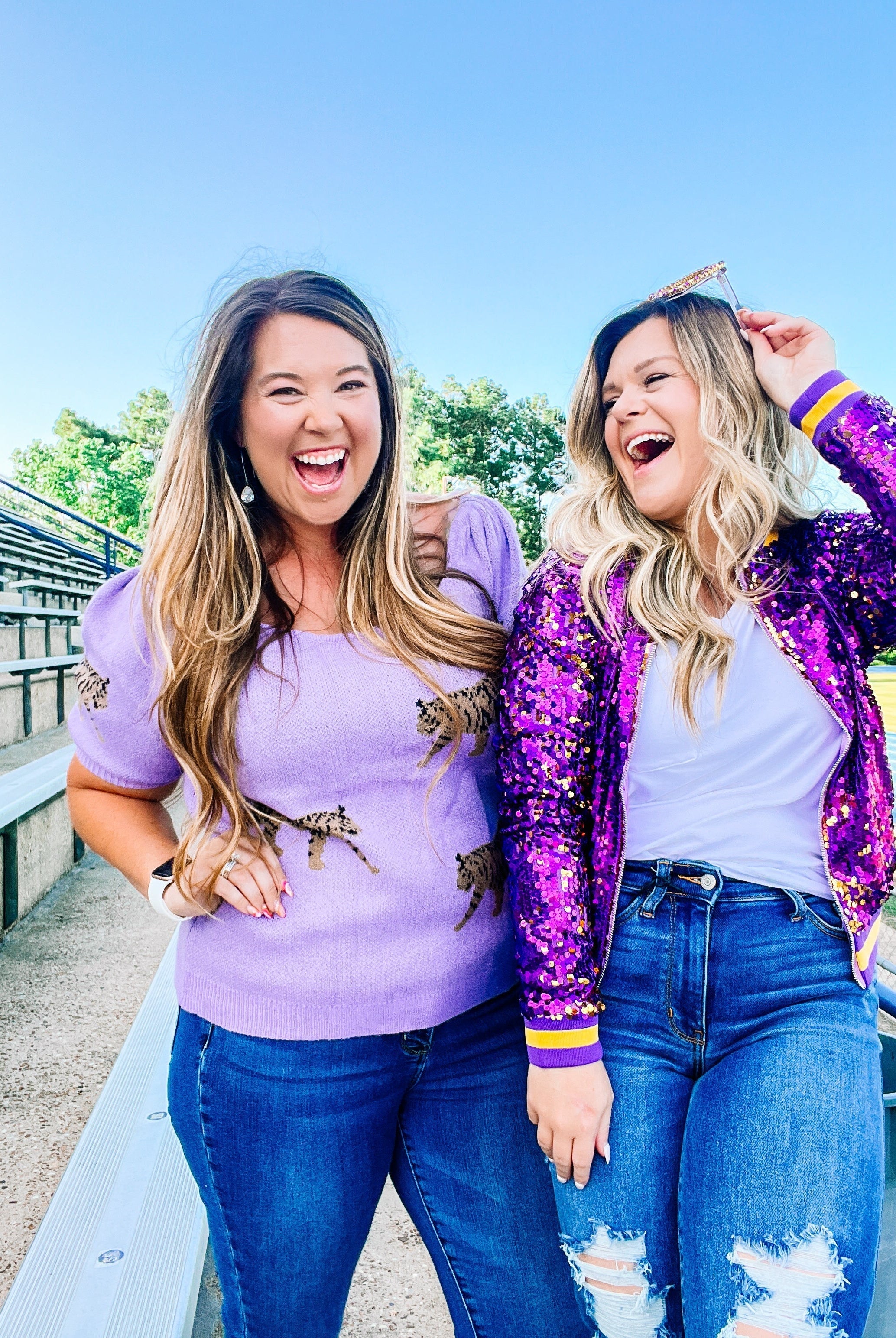 Here We Geaux Sequin Bomber Jacket-Jackets-Dear Me Southern Boutique, located in DeRidder, Louisiana