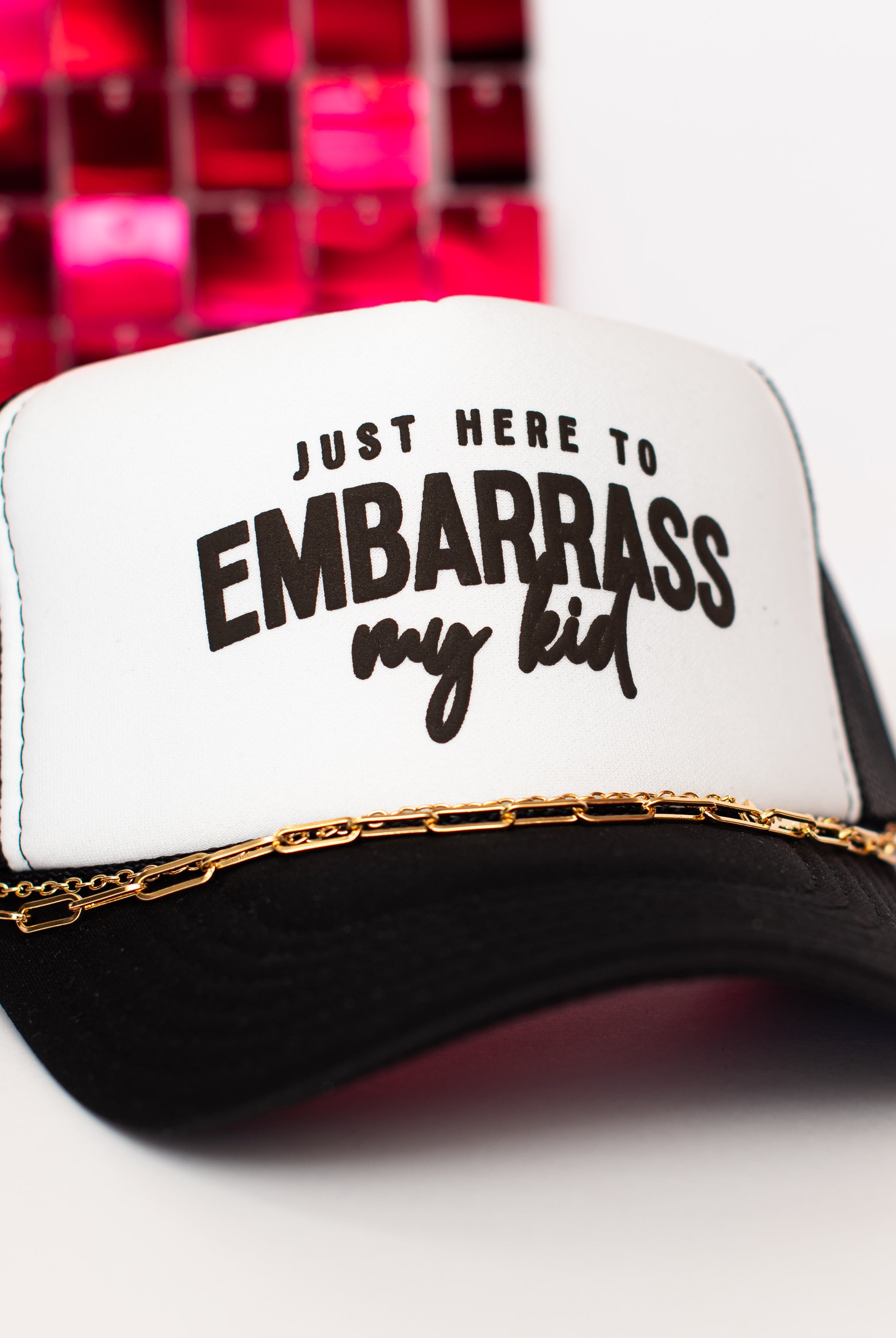 Here to Embarrass Trucker Hat-Headwear/Hats-Dear Me Southern Boutique, located in DeRidder, Louisiana