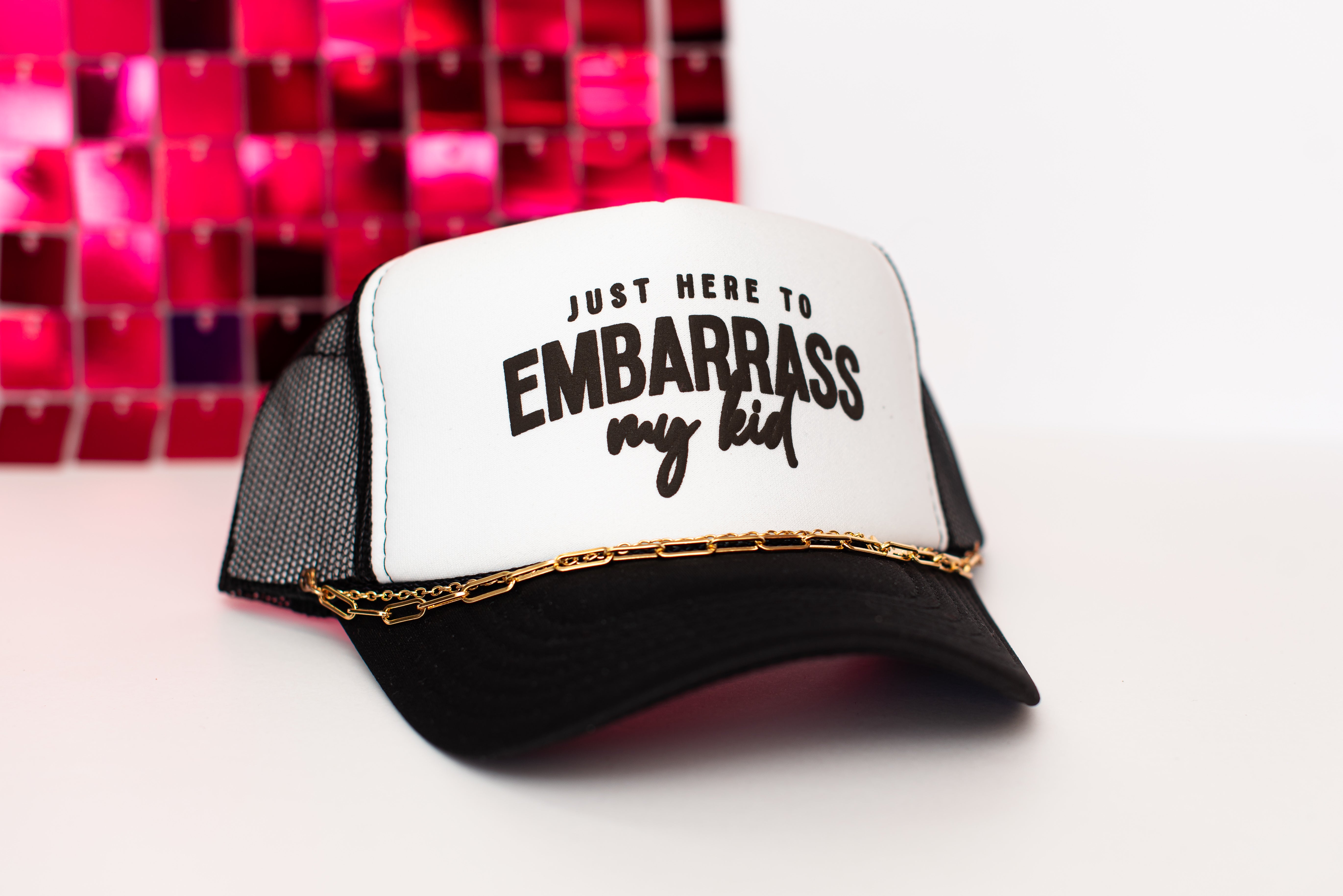 Here to Embarrass Trucker Hat-Trucker Hats-Dear Me Southern Boutique, located in DeRidder, Louisiana