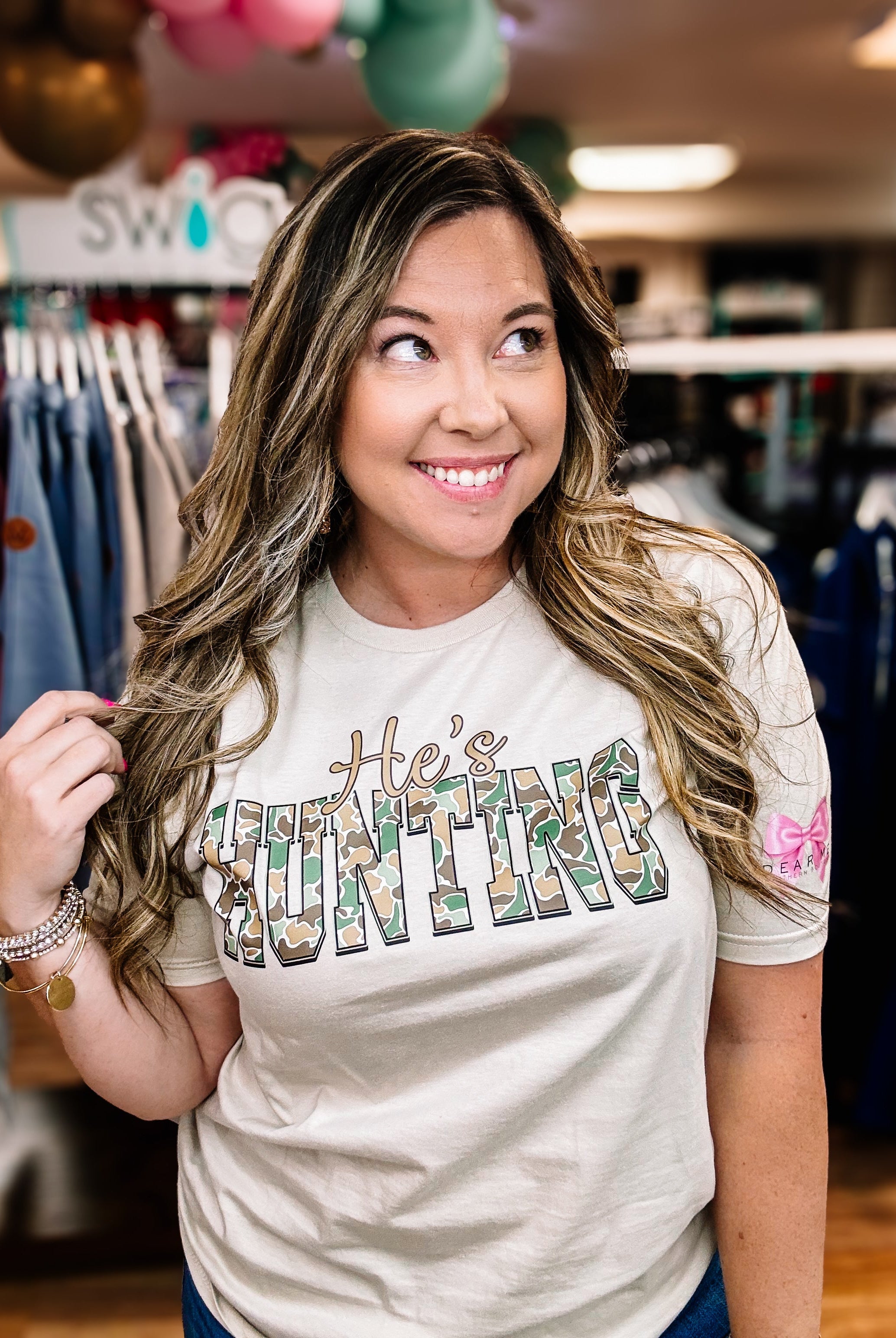 He’s Hunting Season Tee-Graphic Tops-Dear Me Southern Boutique, located in DeRidder, Louisiana