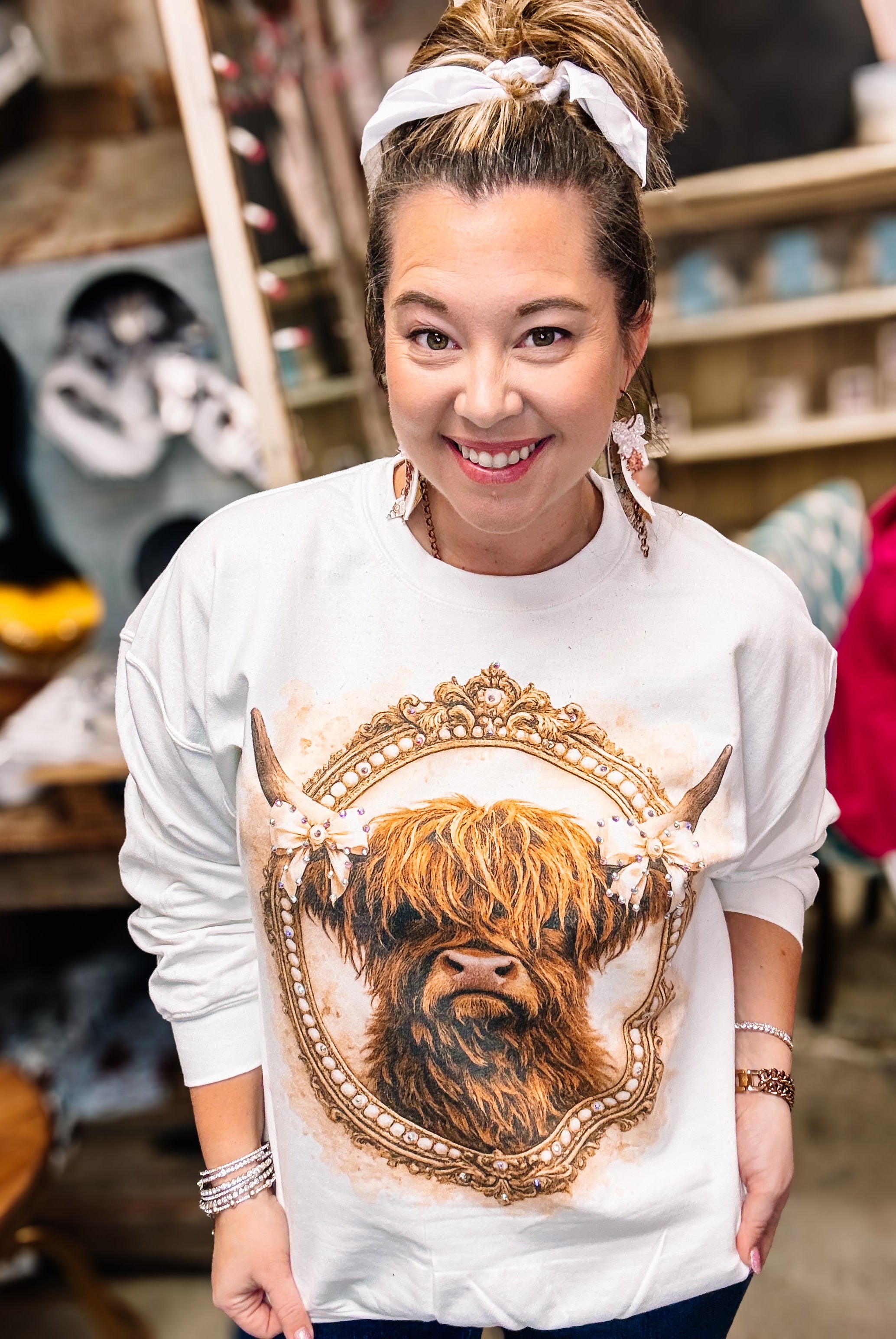 Highland Cow Rhinestone Sweatshirt-Dear Me Southern Boutique, located in DeRidder, Louisiana