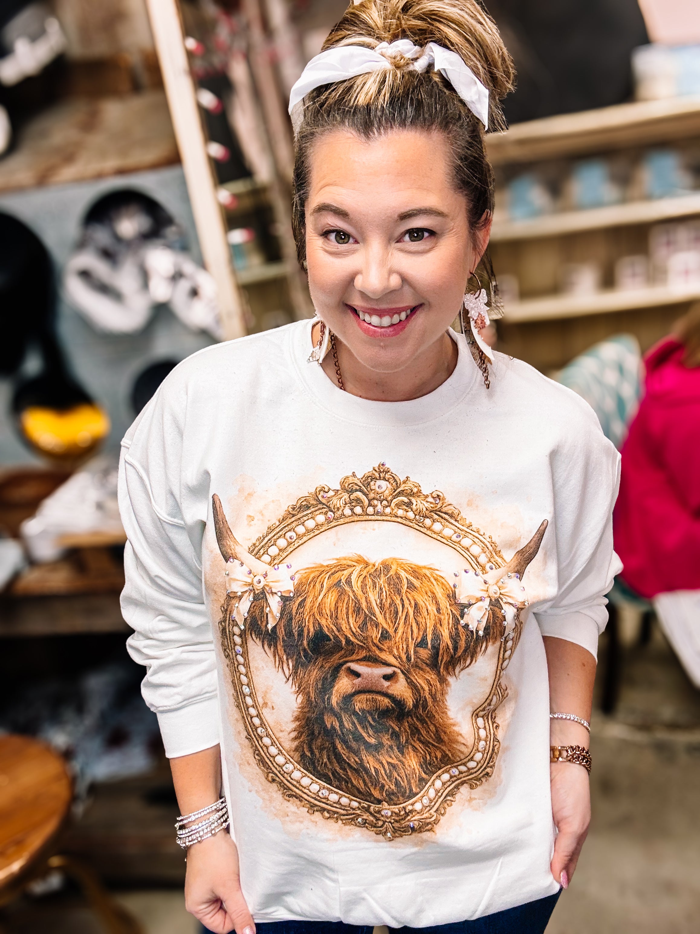 Highland Cow Rhinestone Sweatshirt-Dear Me Southern Boutique, located in DeRidder, Louisiana
