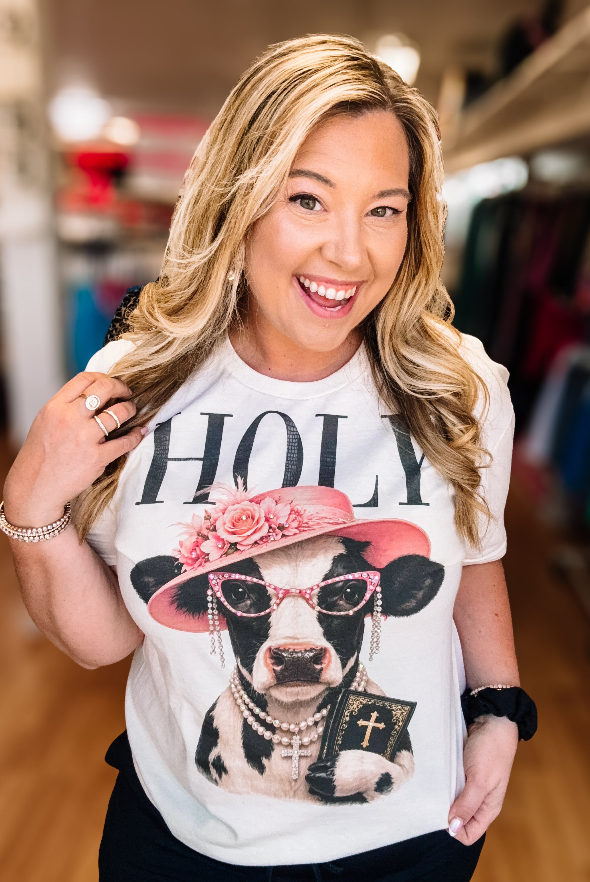 Holy Cow Bougie Rhinestone Tee-Dear Me Southern Boutique, located in DeRidder, Louisiana