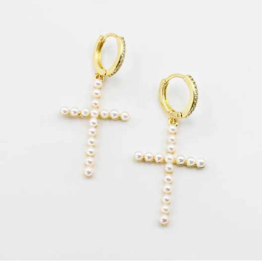 Holy Pearl Huggies-Earrings-Dear Me Southern Boutique, located in DeRidder, Louisiana