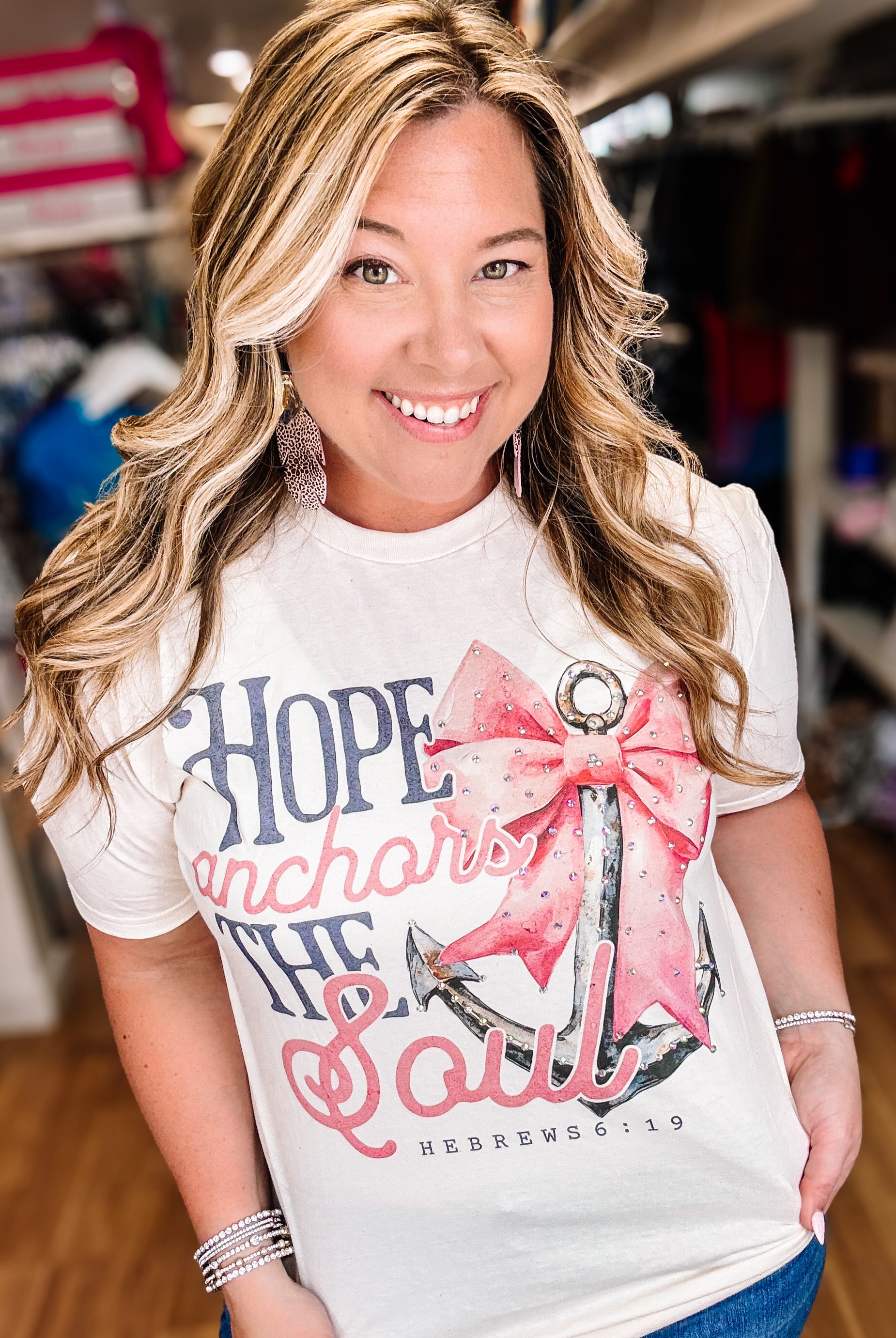 Hope Anchors The Soul Bougie Rhinestone Tee-Dear Me Southern Boutique, located in DeRidder, Louisiana