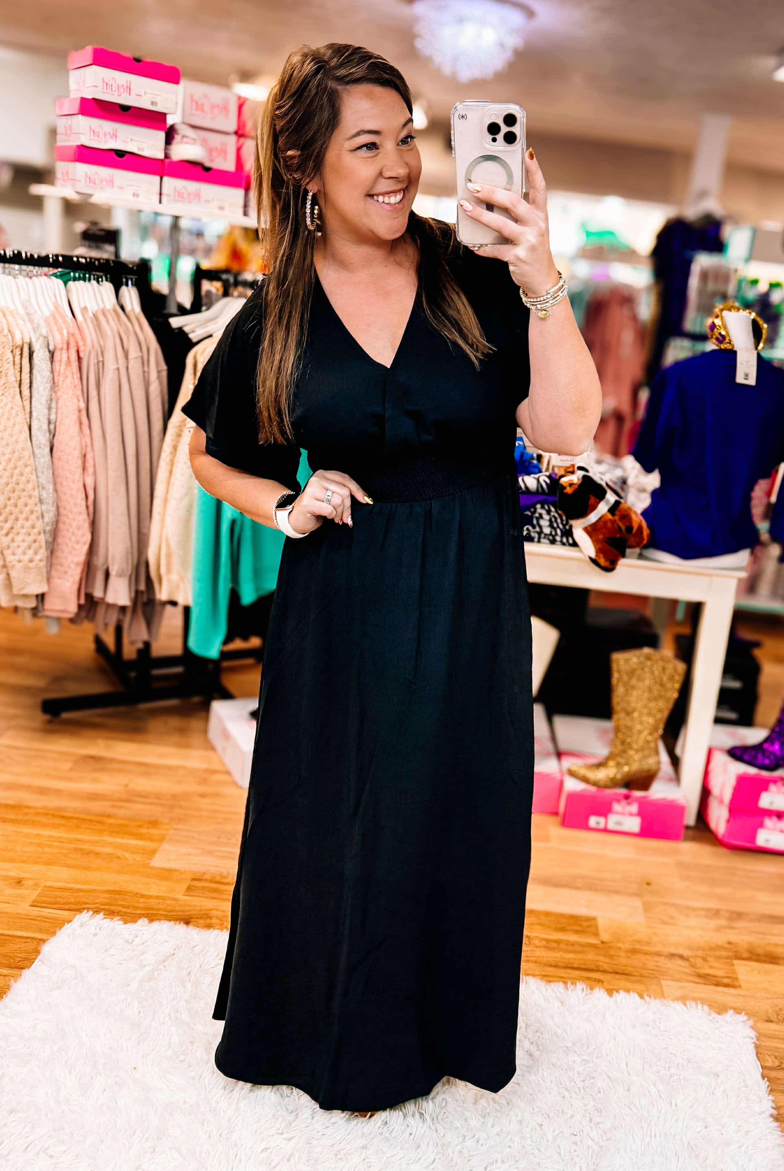Hot Mom Summer Maxi Dress - Black-Maxi Dresses-Dear Me Southern Boutique, located in DeRidder, Louisiana
