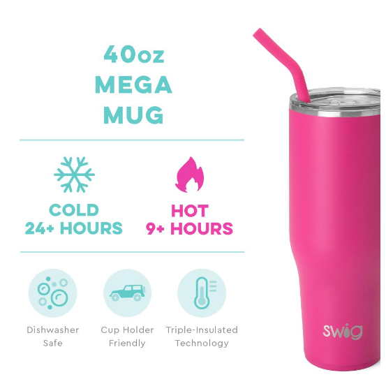 Hot Pink Swig Mega Mug-Tumblers/Mugs-Dear Me Southern Boutique, located in DeRidder, Louisiana