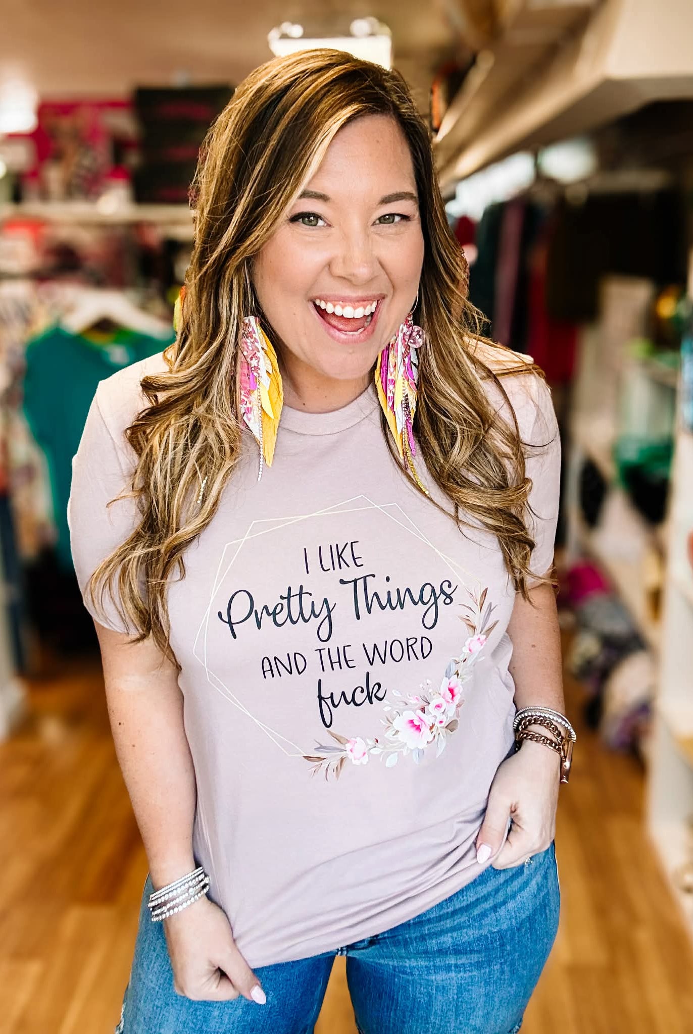 I Like Pretty Things Floral Tee-Graphic Tees-Dear Me Southern Boutique, located in DeRidder, Louisiana