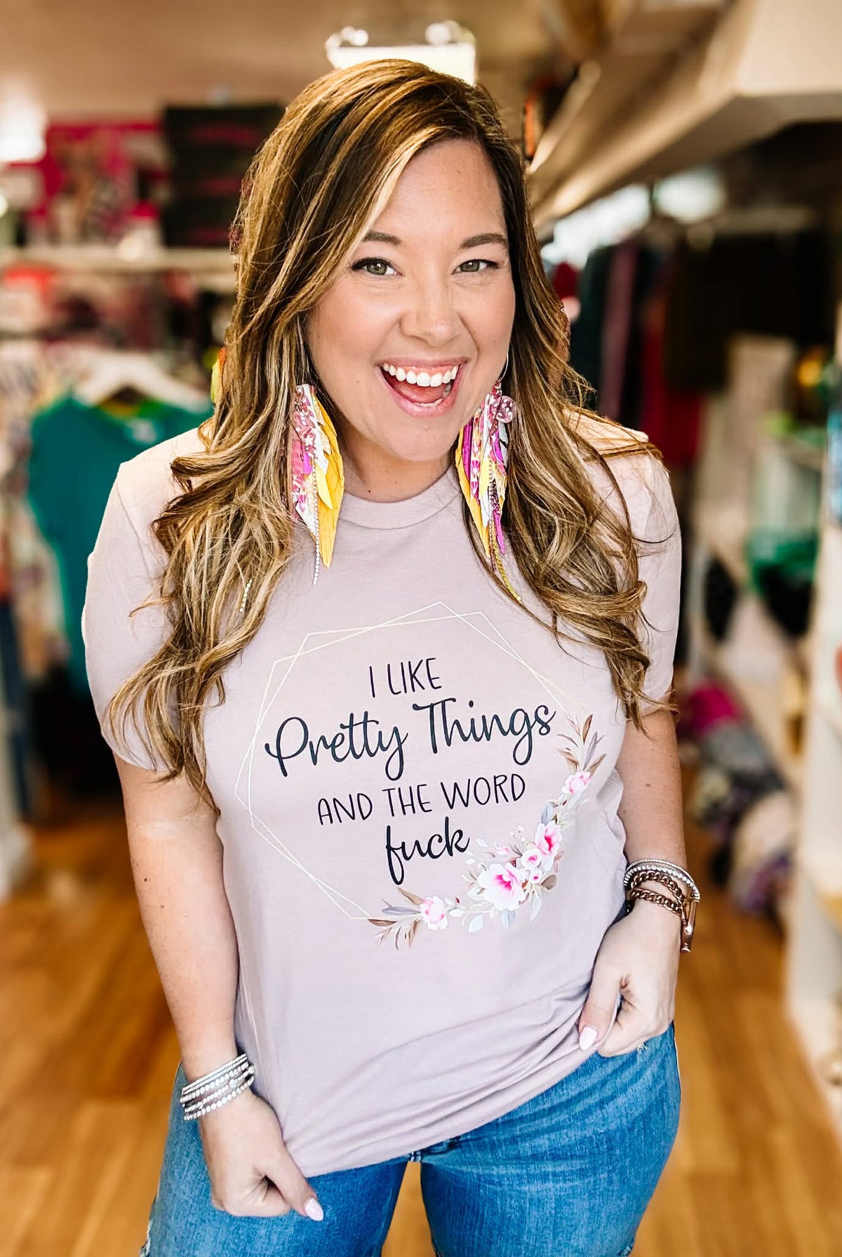 I Like Pretty Things Floral Tee-Presales-Dear Me Southern Boutique, located in DeRidder, Louisiana