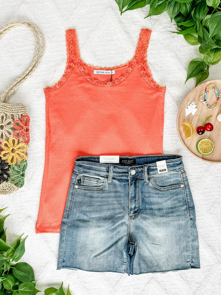 Lexi Lace Tank - Orange-Tops-Dear Me Southern Boutique, located in DeRidder, Louisiana