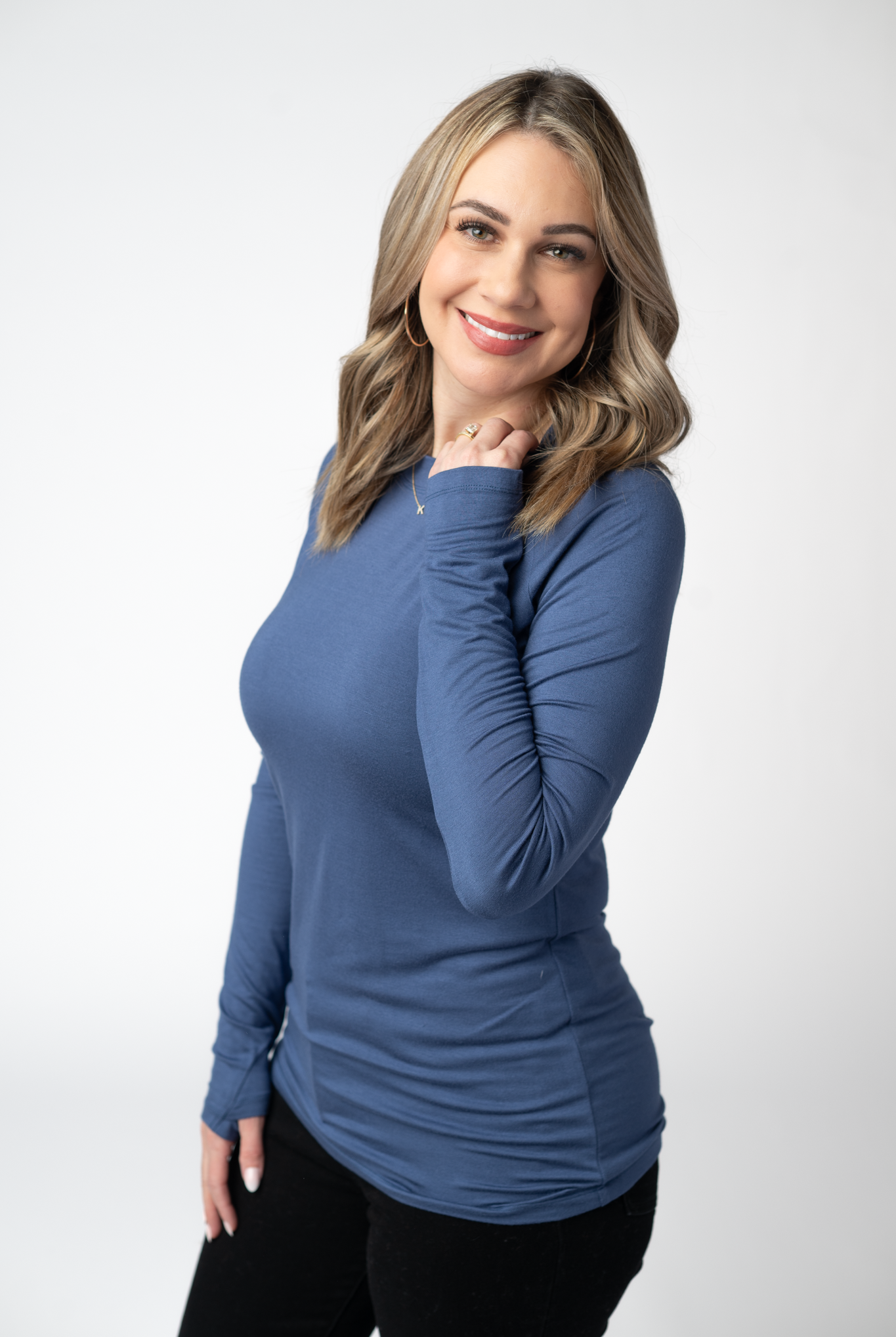IN STOCK Blair Long Sleeve Top - Blue-Tops-Dear Me Southern Boutique, located in DeRidder, Louisiana
