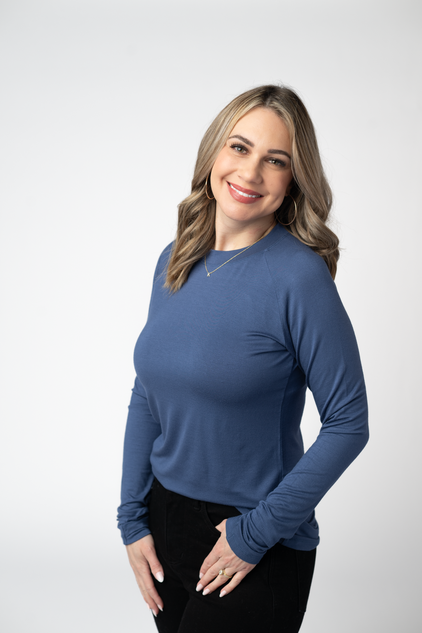 IN STOCK Blair Long Sleeve Top - Blue-Tops-Dear Me Southern Boutique, located in DeRidder, Louisiana