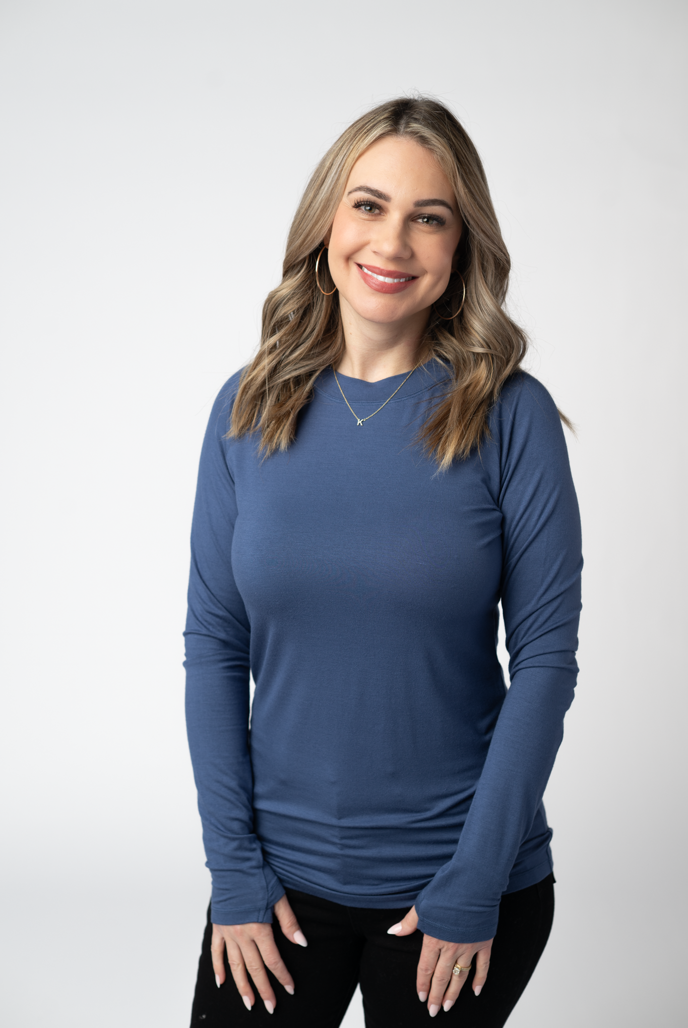 IN STOCK Blair Long Sleeve Top - Blue-Tops-Dear Me Southern Boutique, located in DeRidder, Louisiana