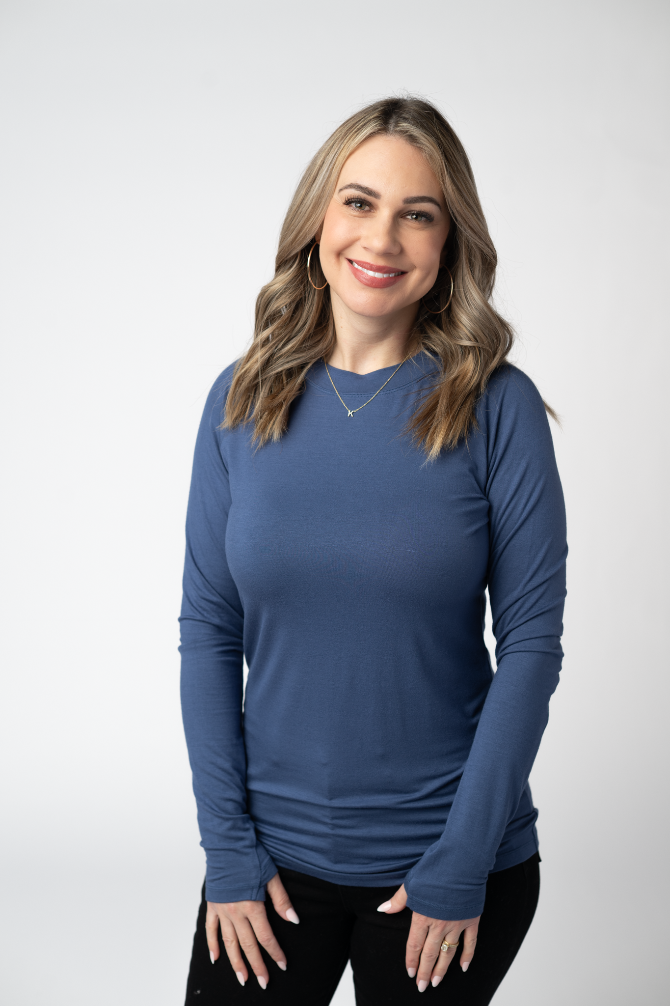 IN STOCK Blair Long Sleeve Top - Blue-Tops-Dear Me Southern Boutique, located in DeRidder, Louisiana