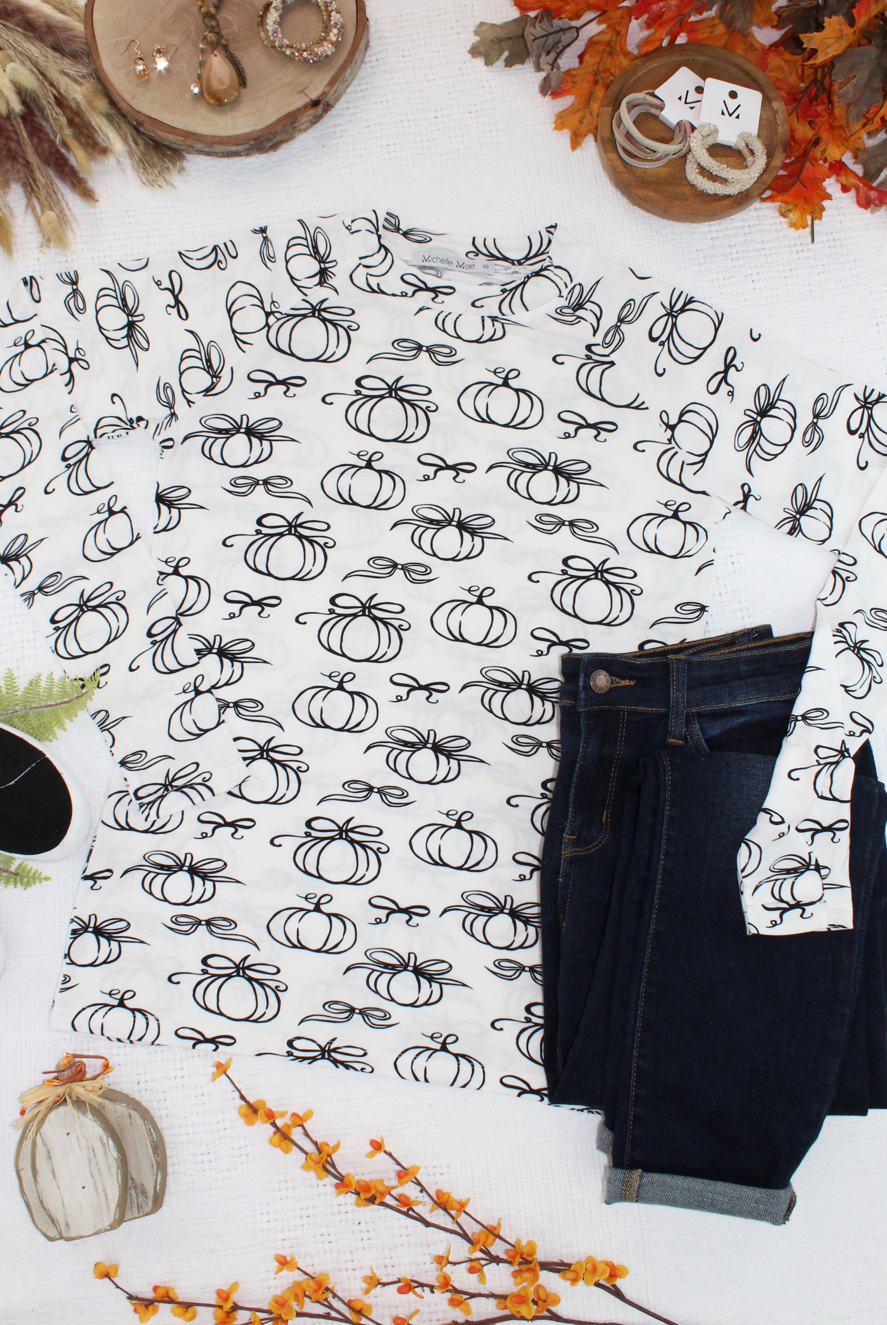 IN STOCK Blair Long Sleeve Top - Classic Pumpkins-Tops-Dear Me Southern Boutique, located in DeRidder, Louisiana